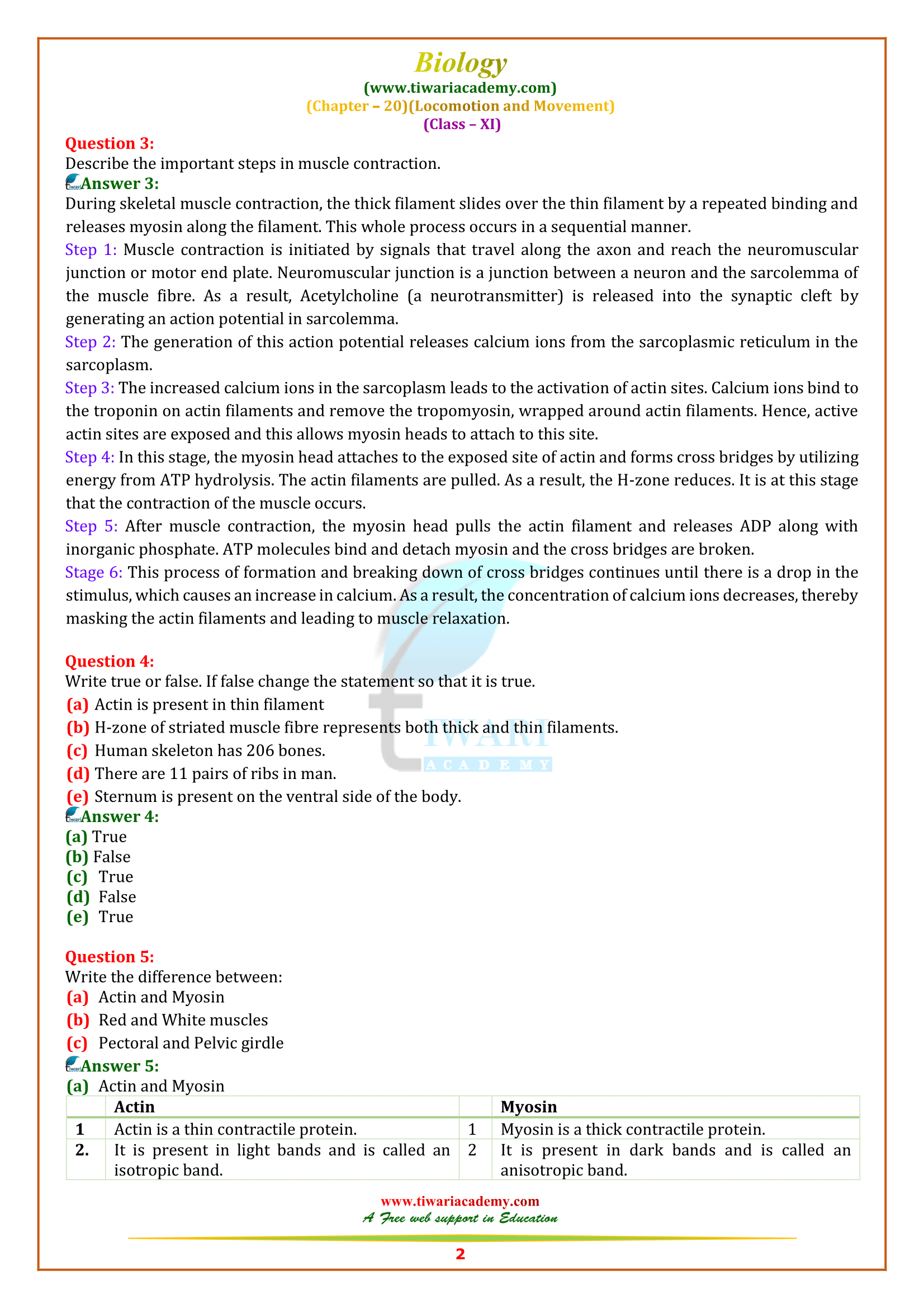 NCERT Solutions for Class 11 Biology Chapter 20 in PDF