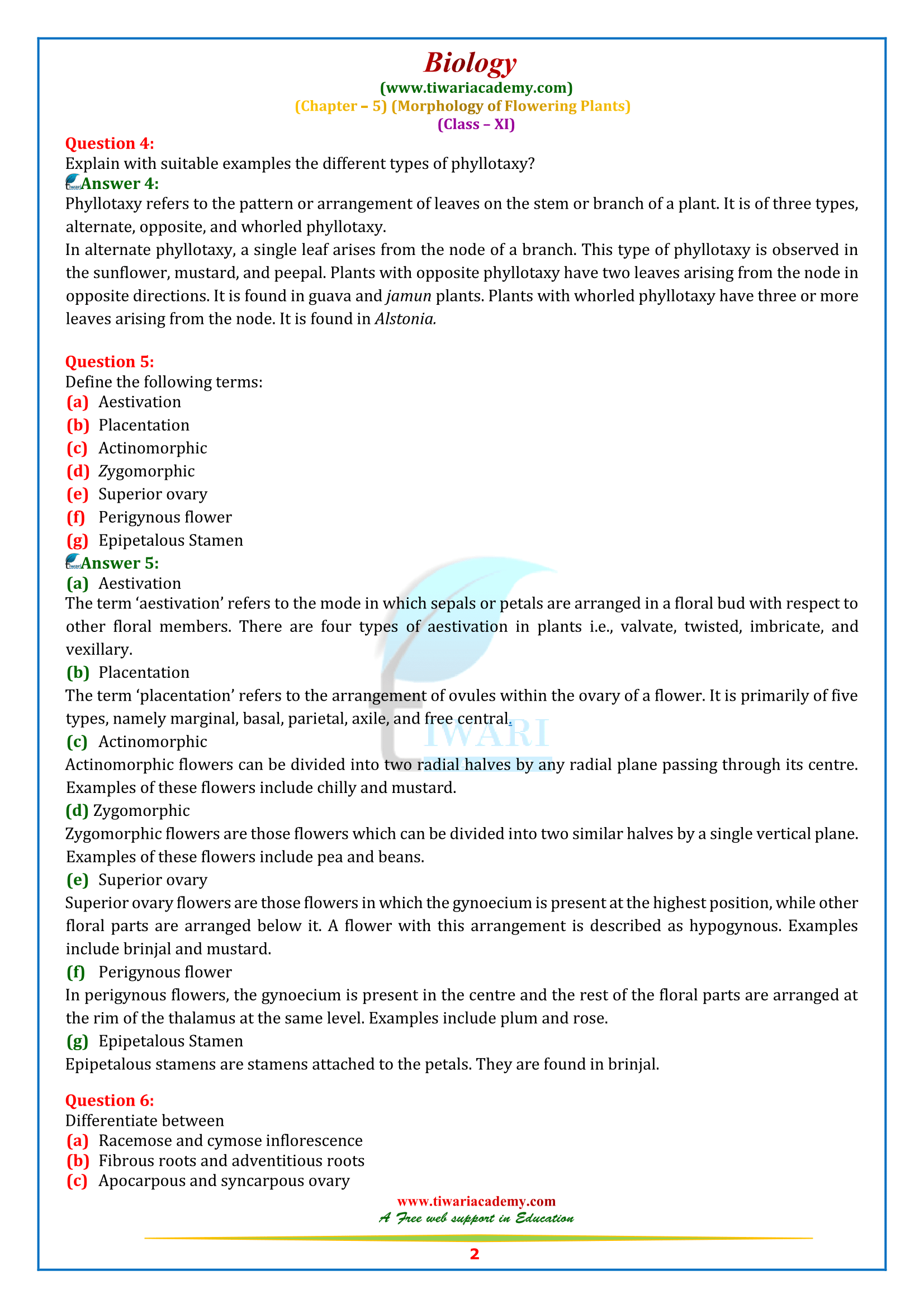 NCERT Solutions for Class 11 Biology Chapter 5 in PDF