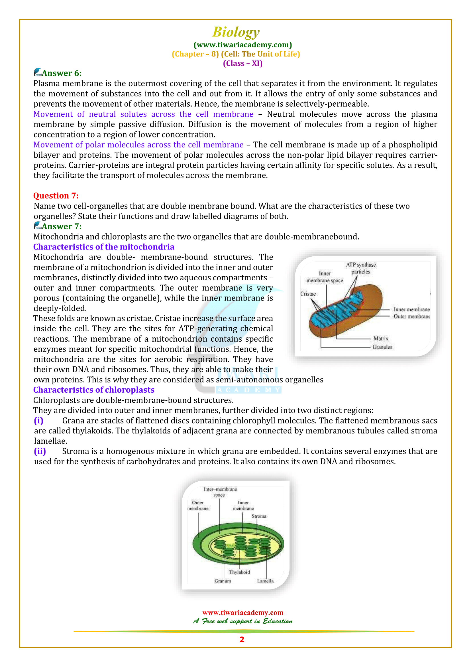 NCERT Solutions for Class 11 Biology Chapter 8 in PDF