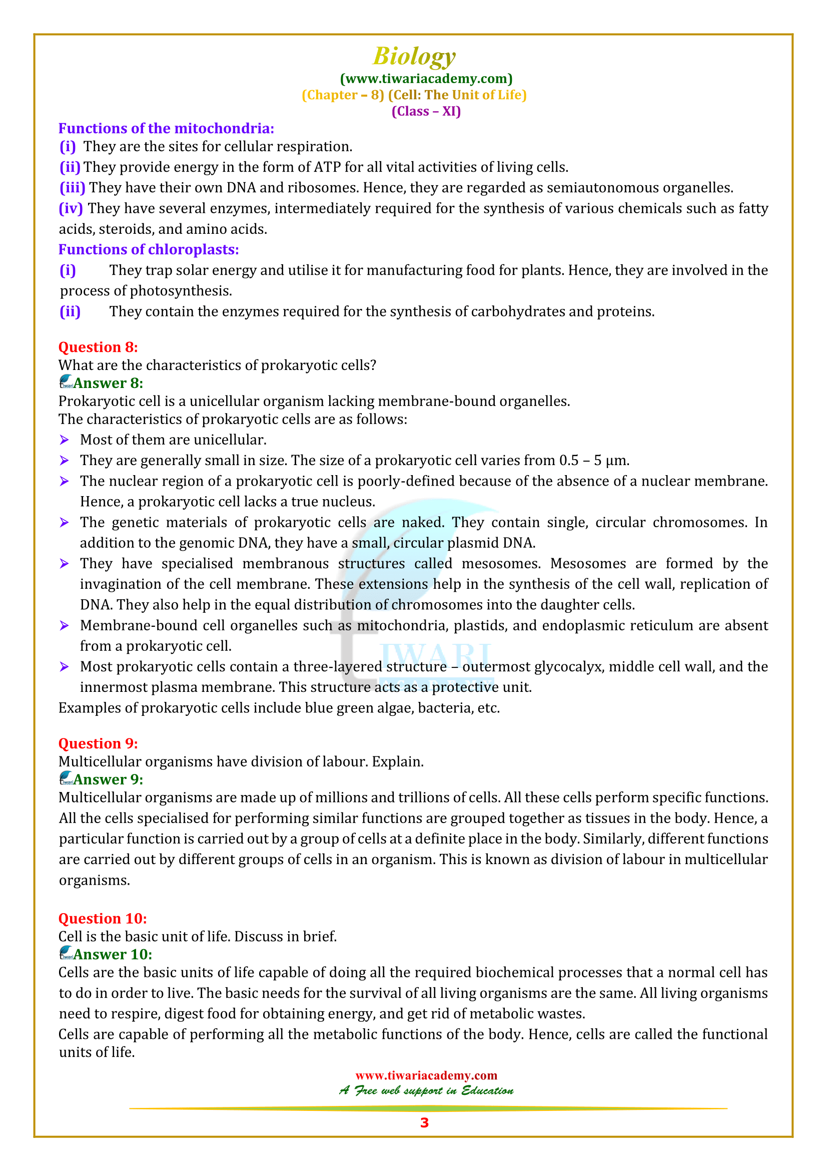 NCERT Solutions for Class 11 Biology Chapter 8 in English medium