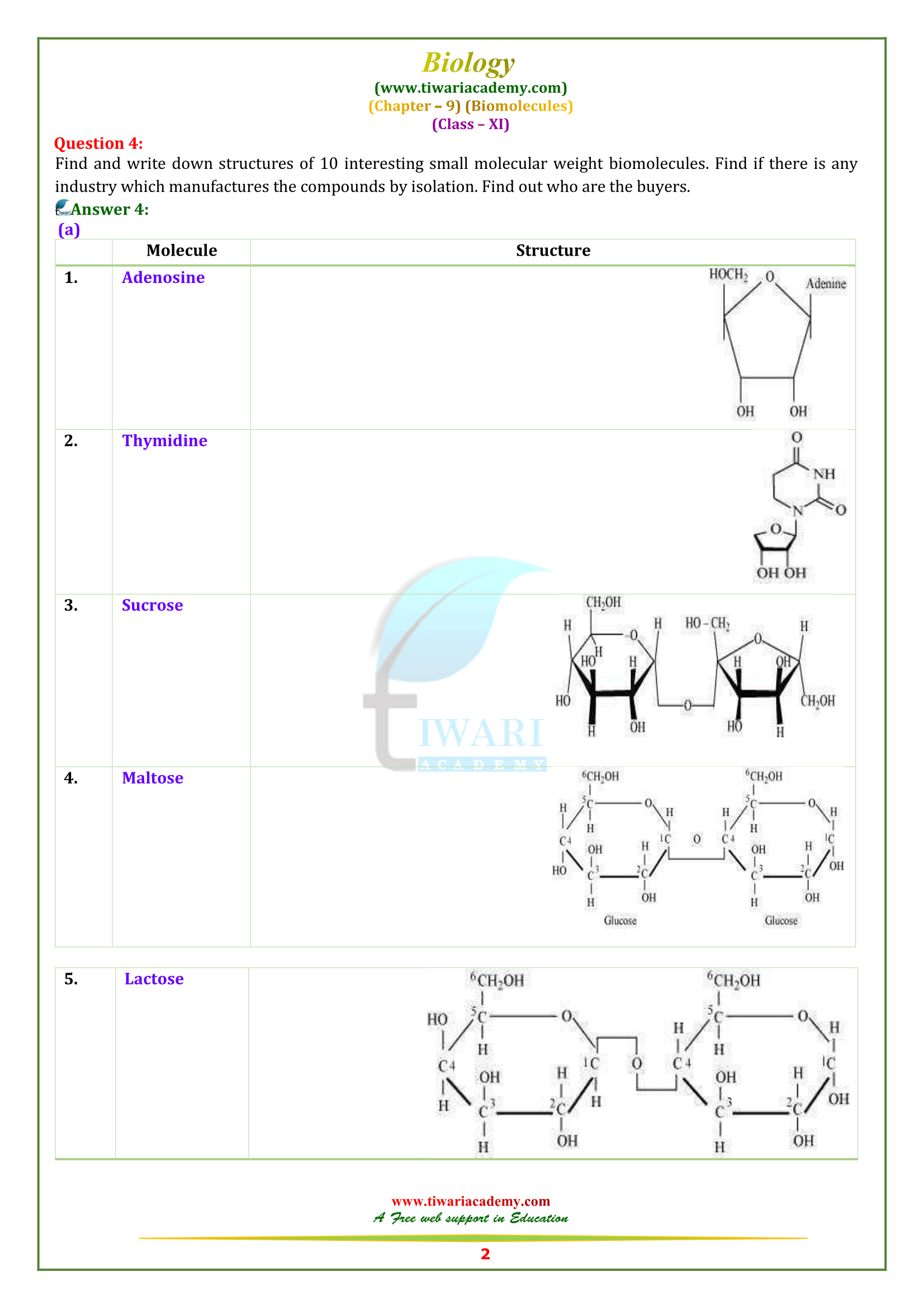 NCERT Solutions for Class 11 Biology Chapter 9 Biomolecules in PDF