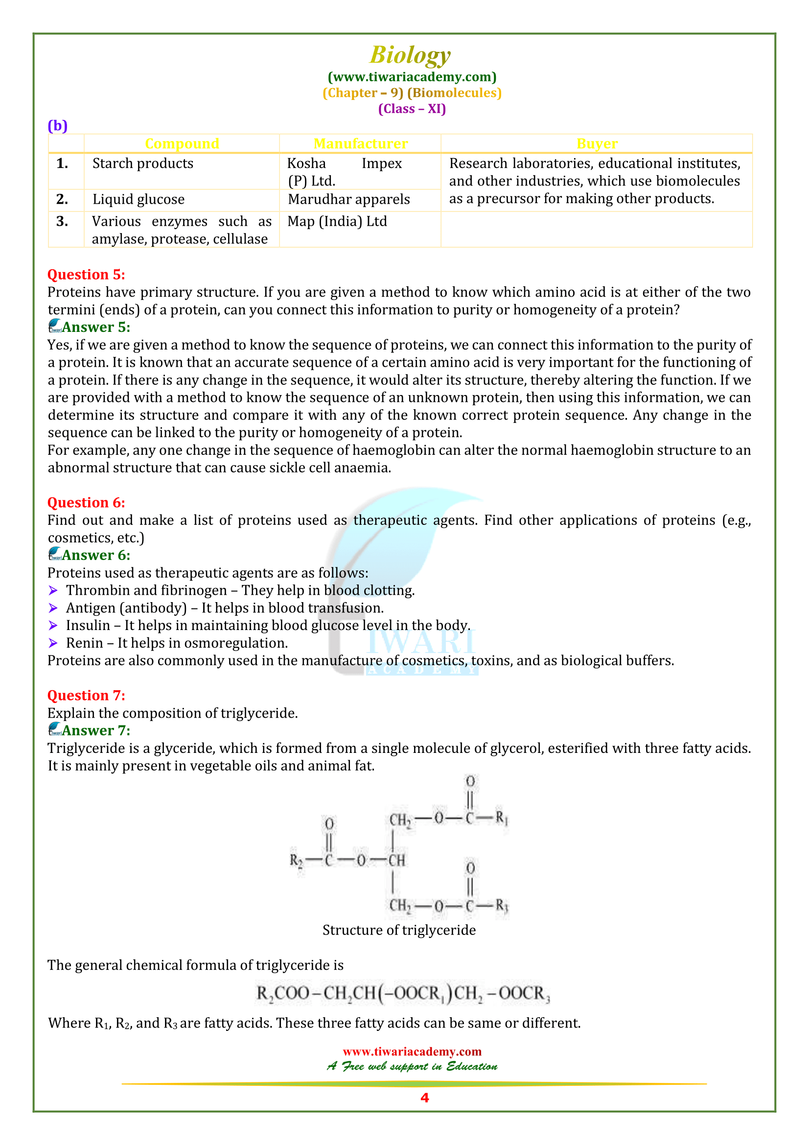 NCERT Solutions for Class 11 Biology Chapter 9 Biomolecules in PDF