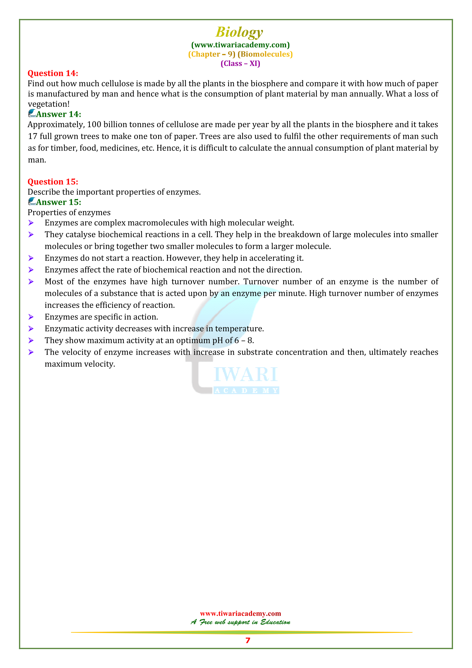 11 Biology solutions chapter 9