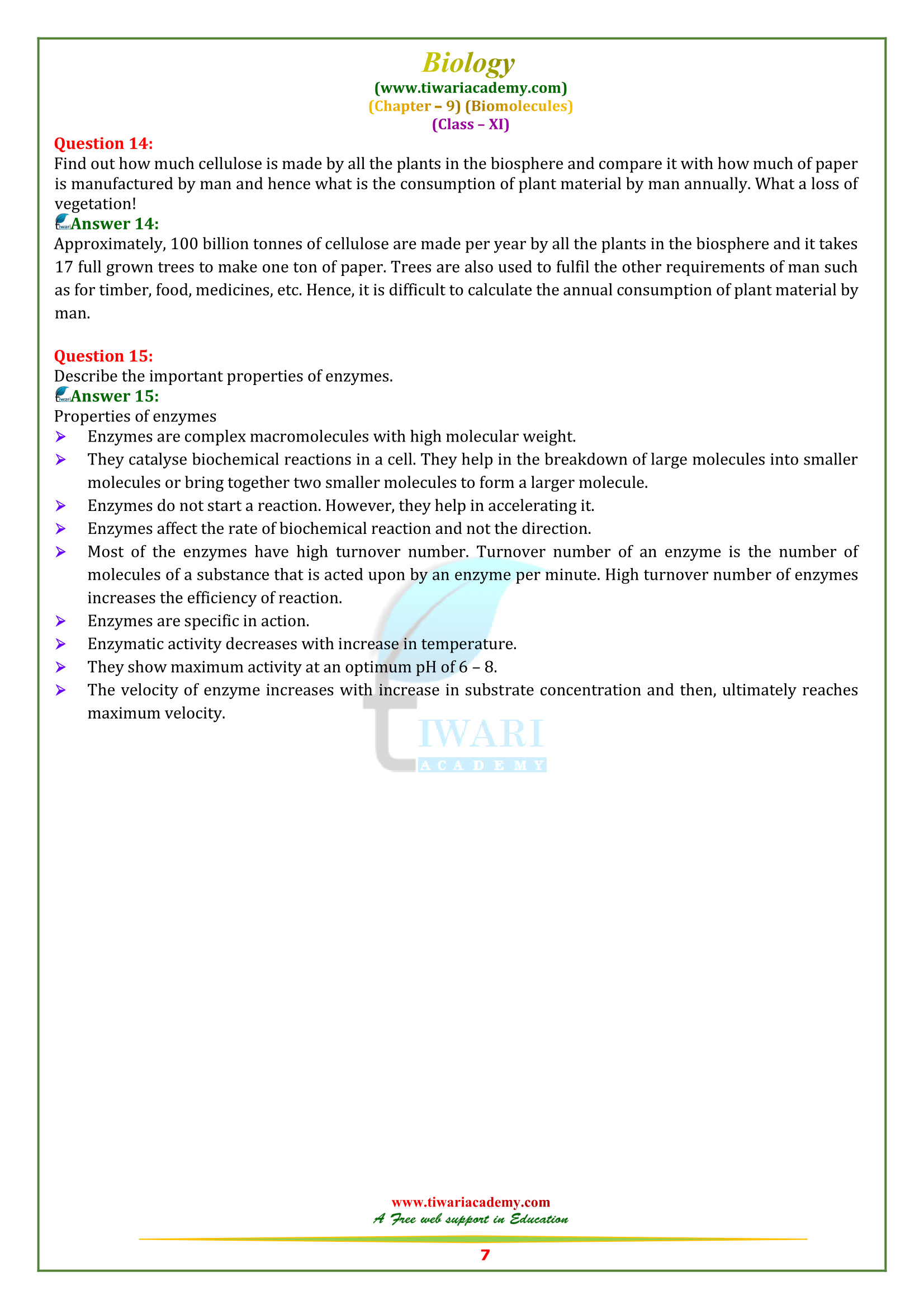 NCERT Solutions for Class 11 Biology Chapter 9 Biomolecules in PDF