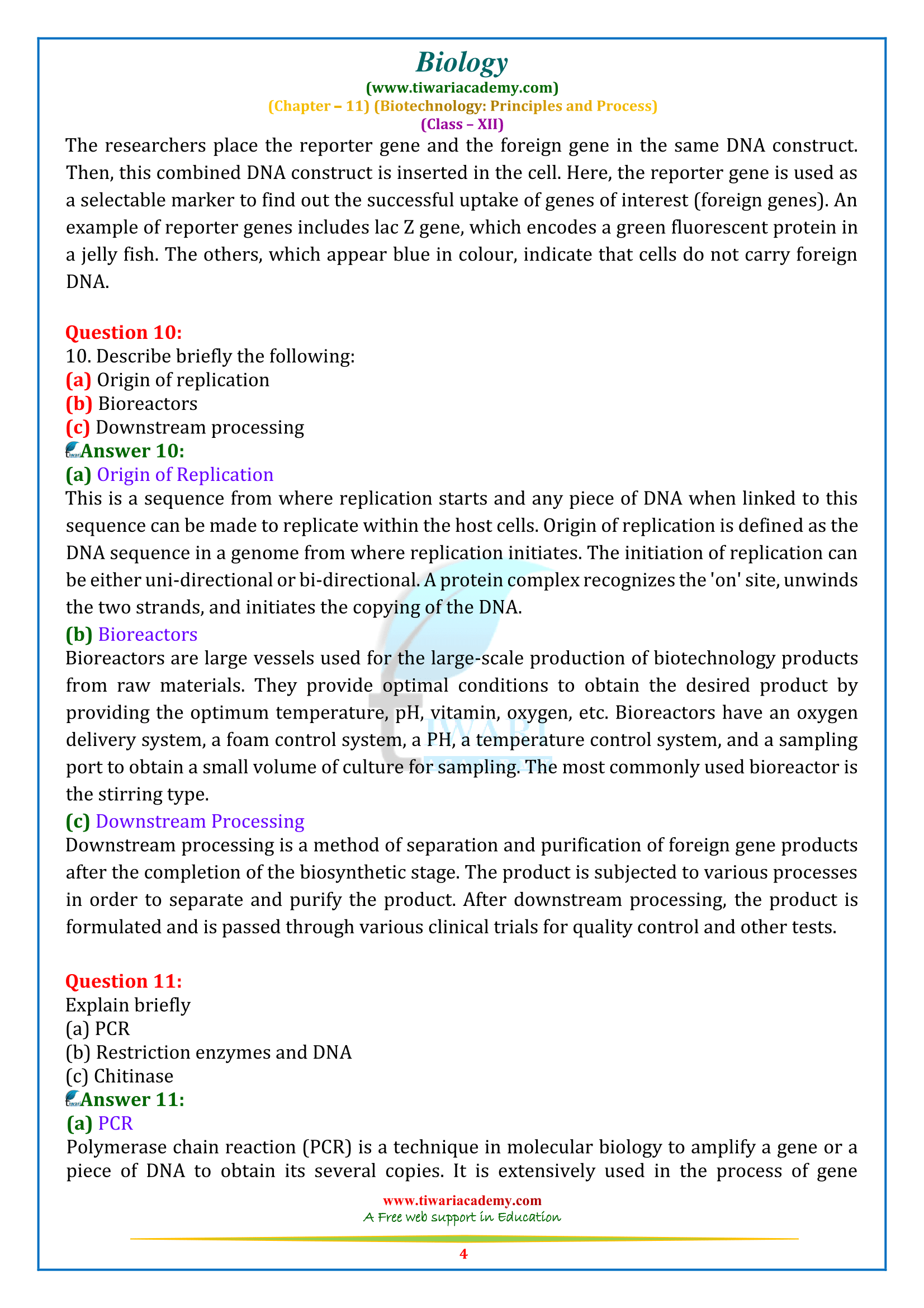 NCERT Solutions for Class 12 Biology Chapter 11 in English Medium