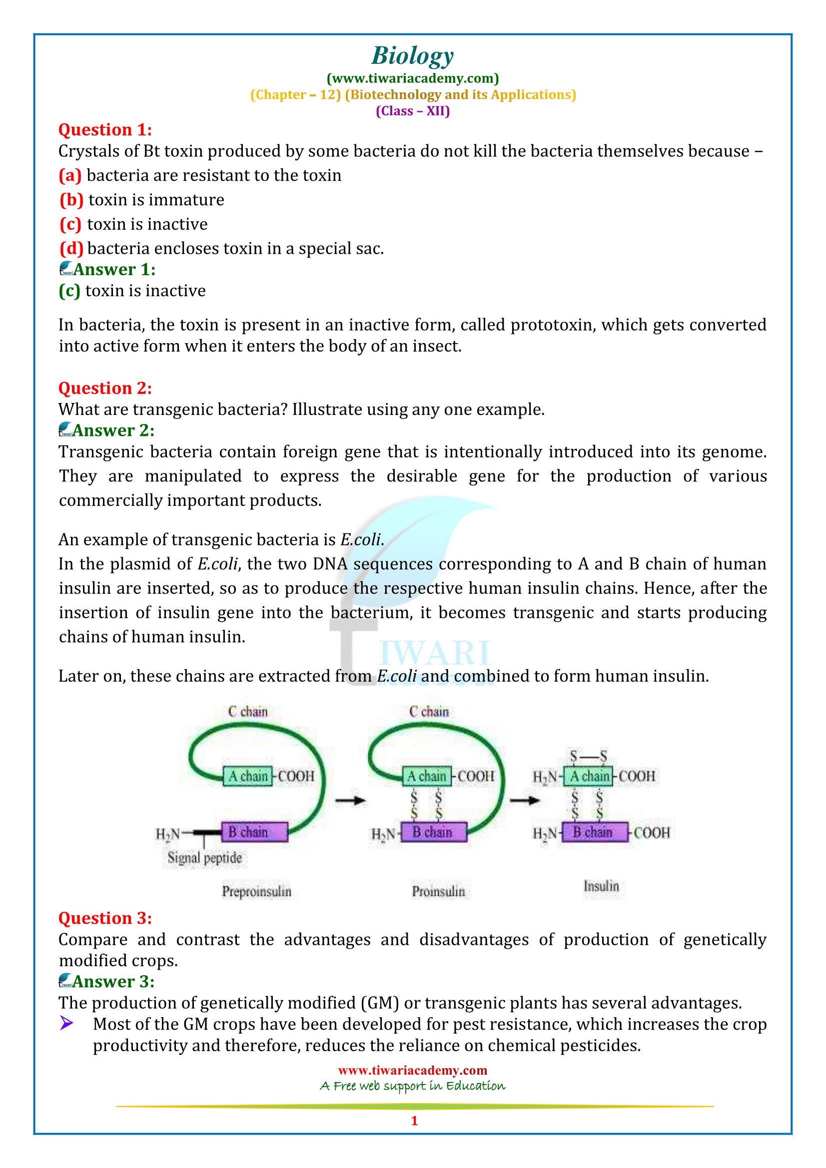NCERT Solutions for Class 12 Biology Chapter 12 Biotechnology and its Applications