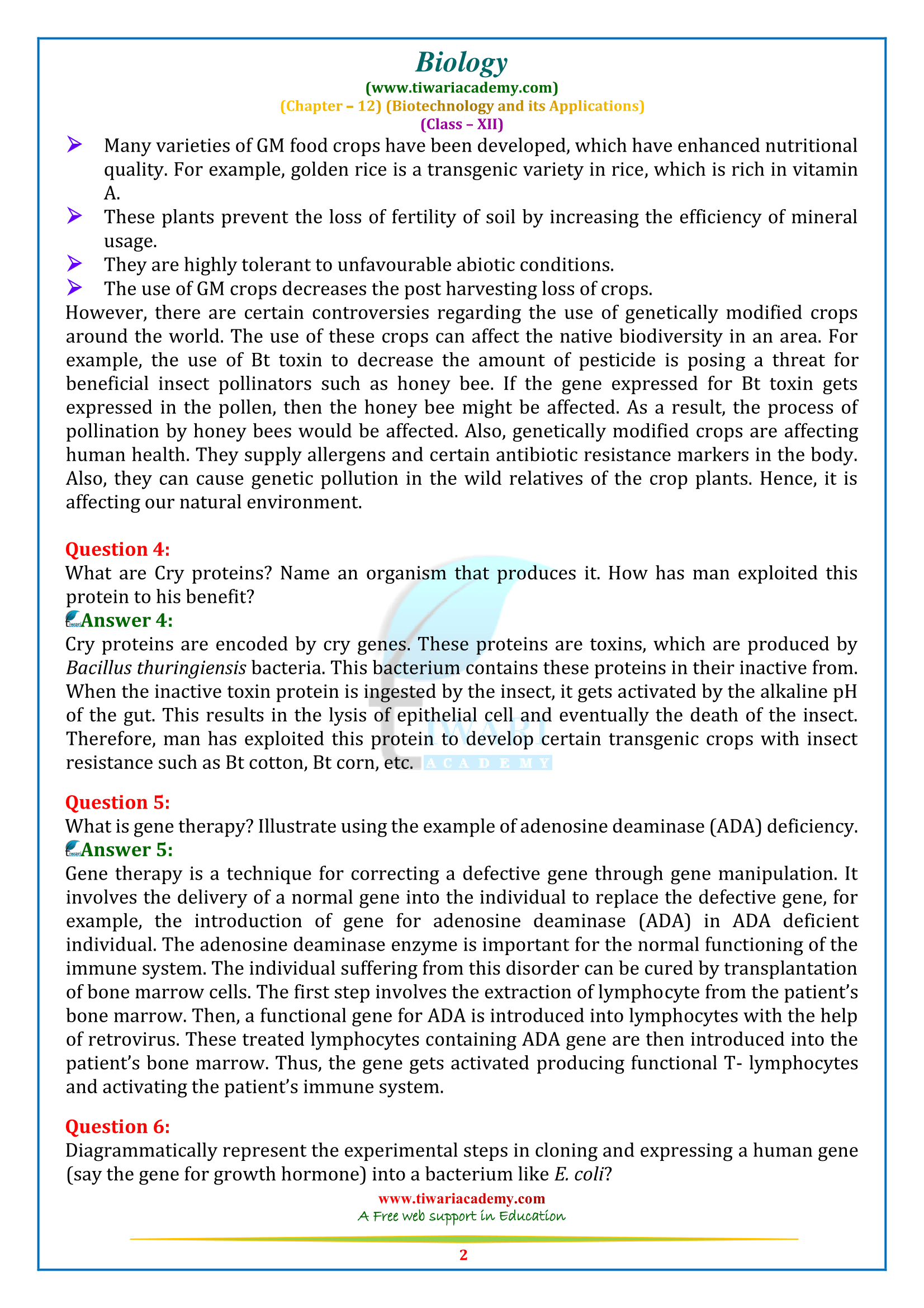 NCERT Solutions for Class 12 Biology Chapter 12 in PDF