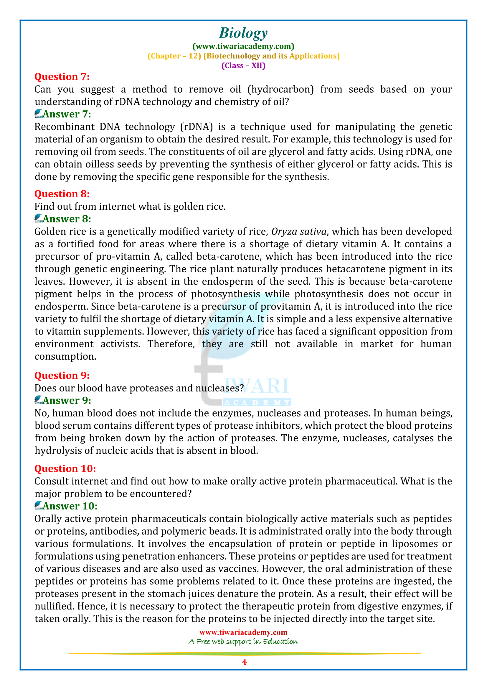 NCERT Solutions for Class 12 Biology Chapter 12 in English Medium