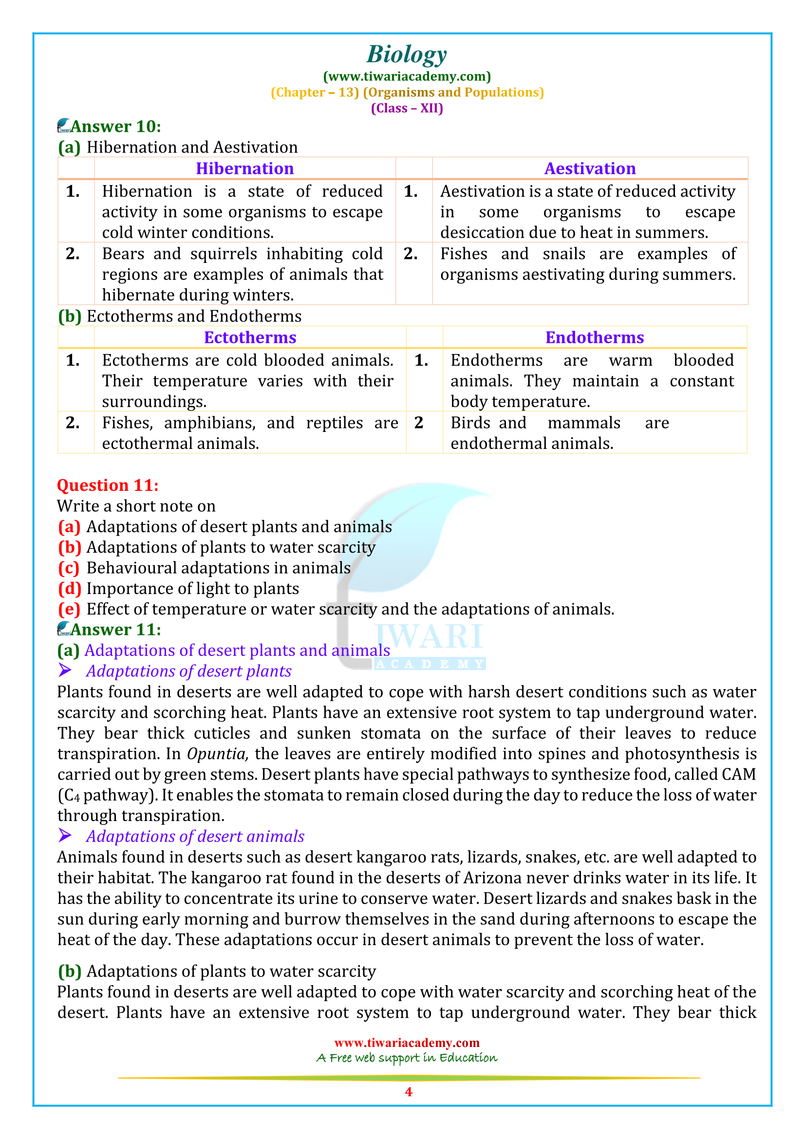 NCERT Solutions for Class 12 Biology Chapter 13 in English Medium