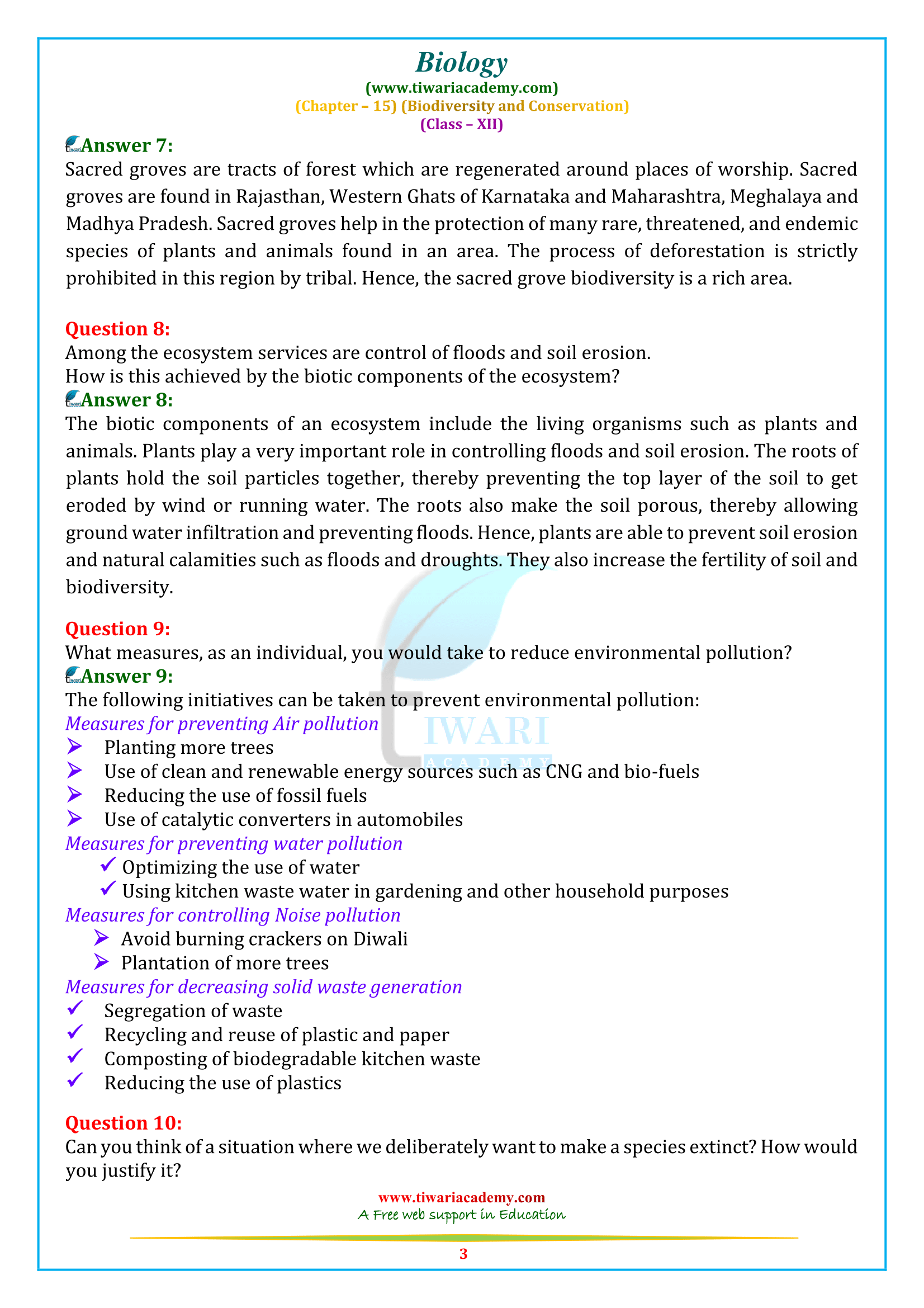 NCERT Solutions for Class 12 Biology Chapter 15 for up board
