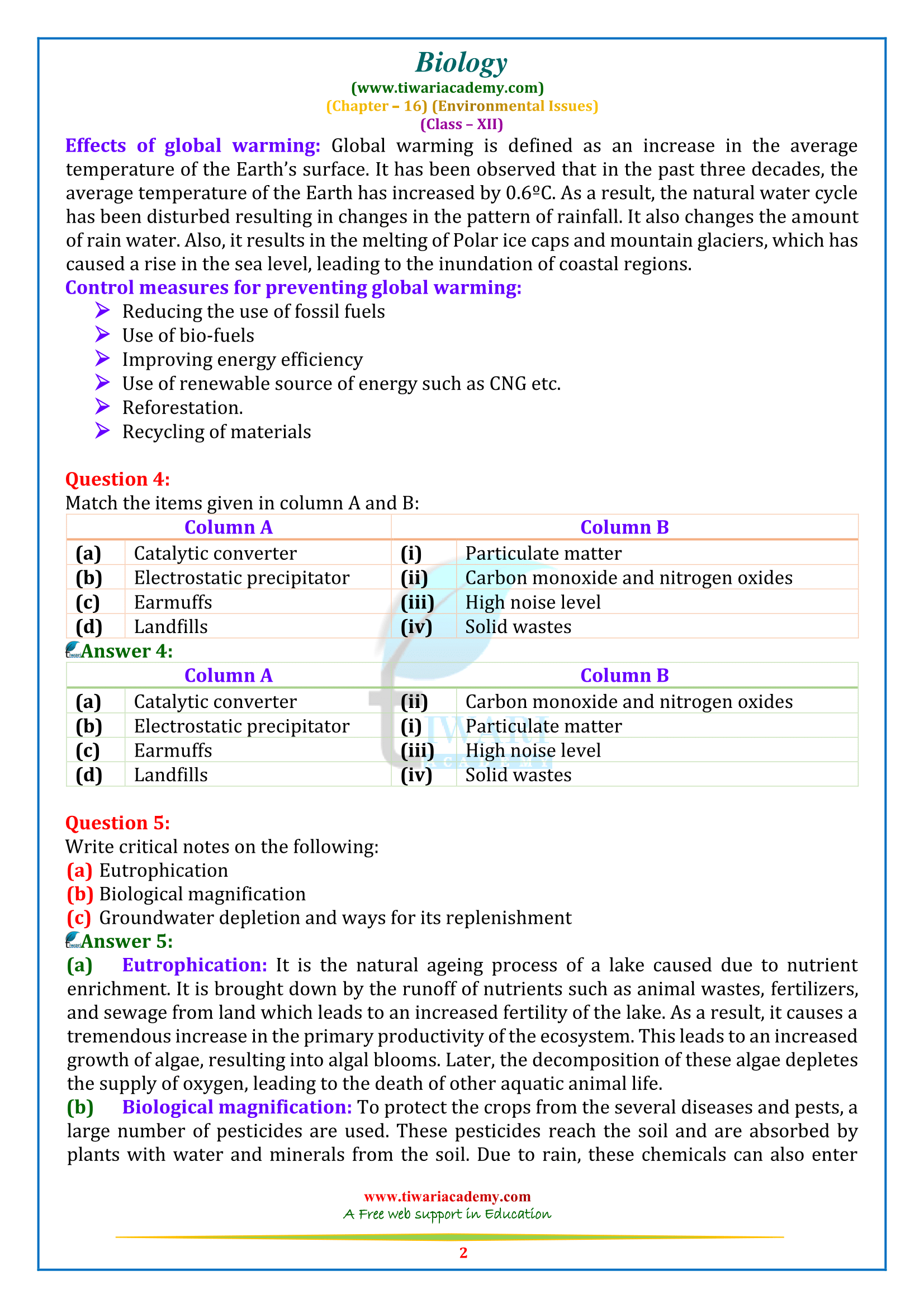 NCERT Solutions for Class 12 Biology Chapter 16 in PDF