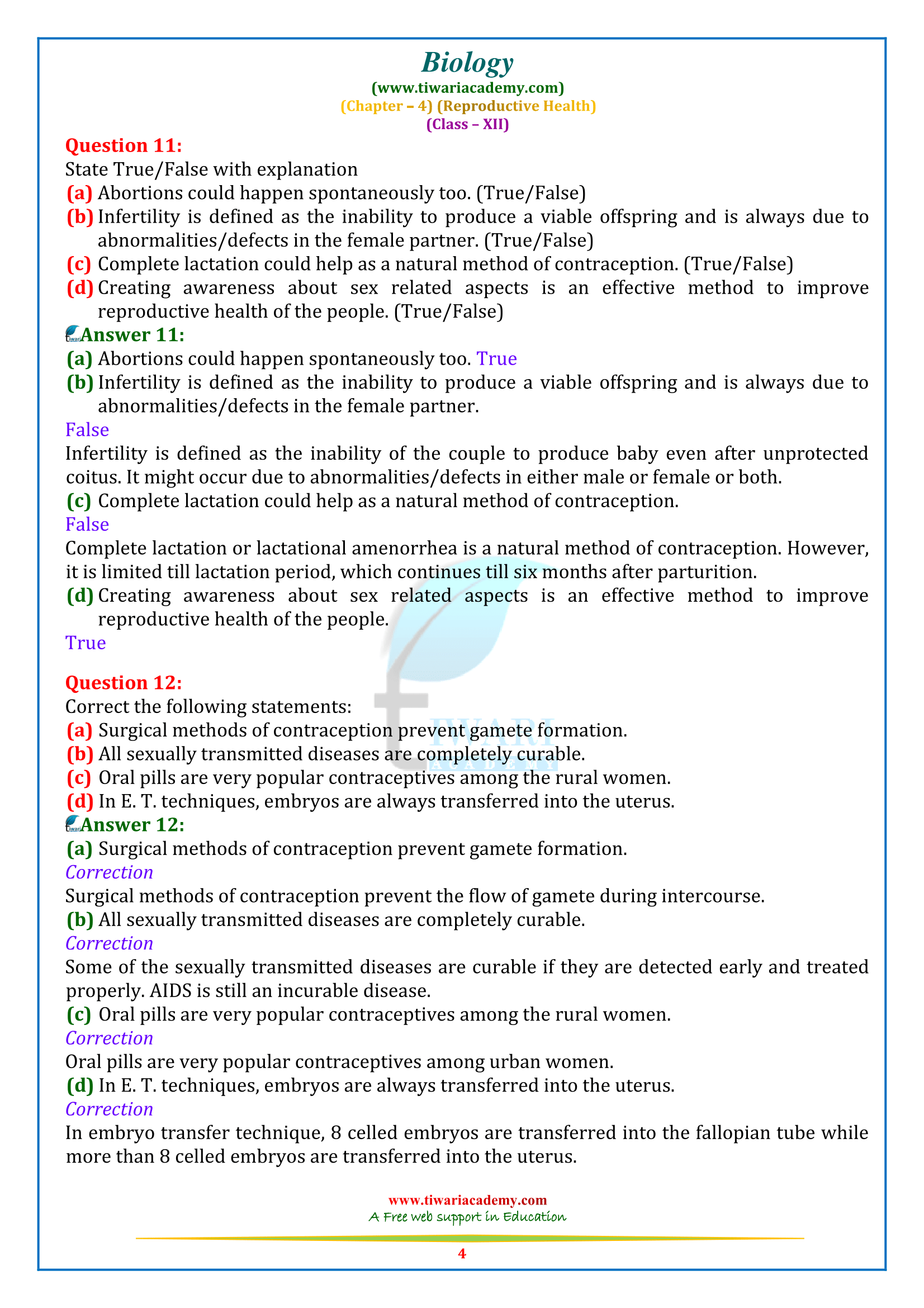 12 Biology chapter 4 solutions
