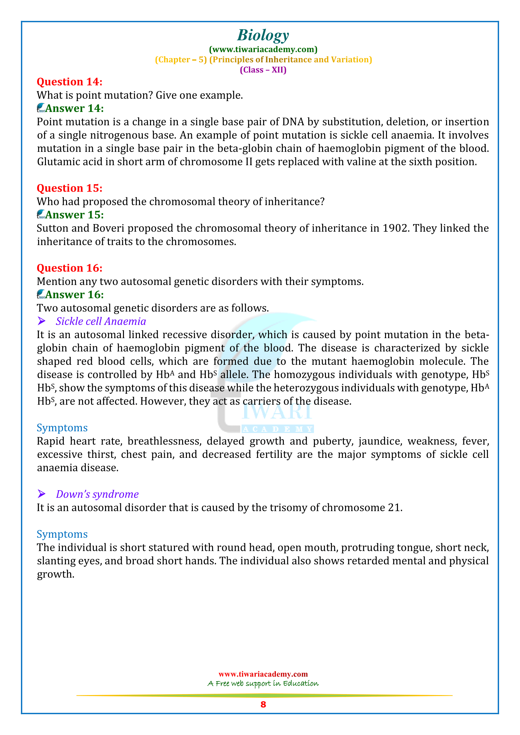 NCERT Solutions for Class 12 Biology Chapter 5 guide free download
