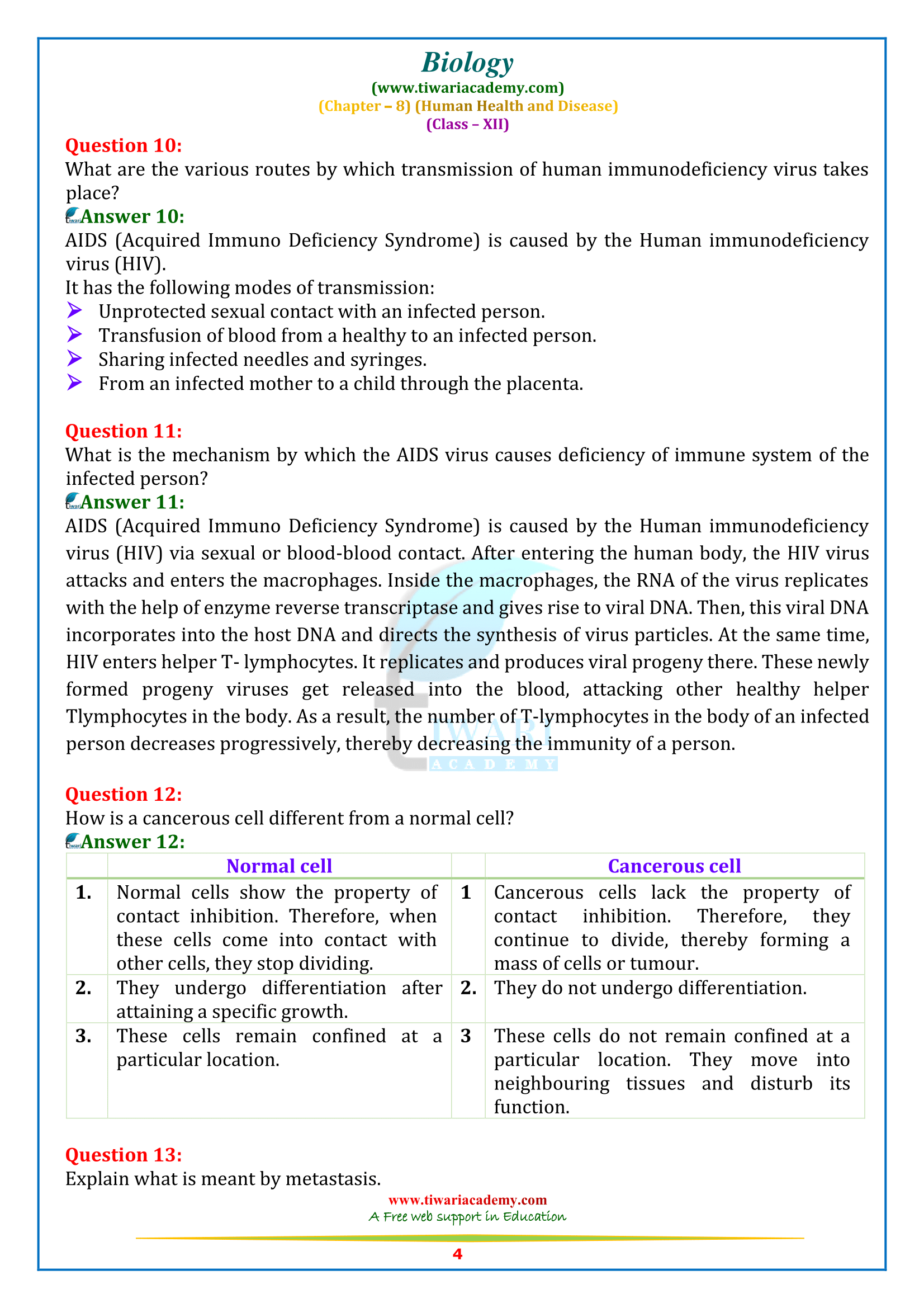 NCERT Solutions for Class 12 Biology Chapter 8 in English medium