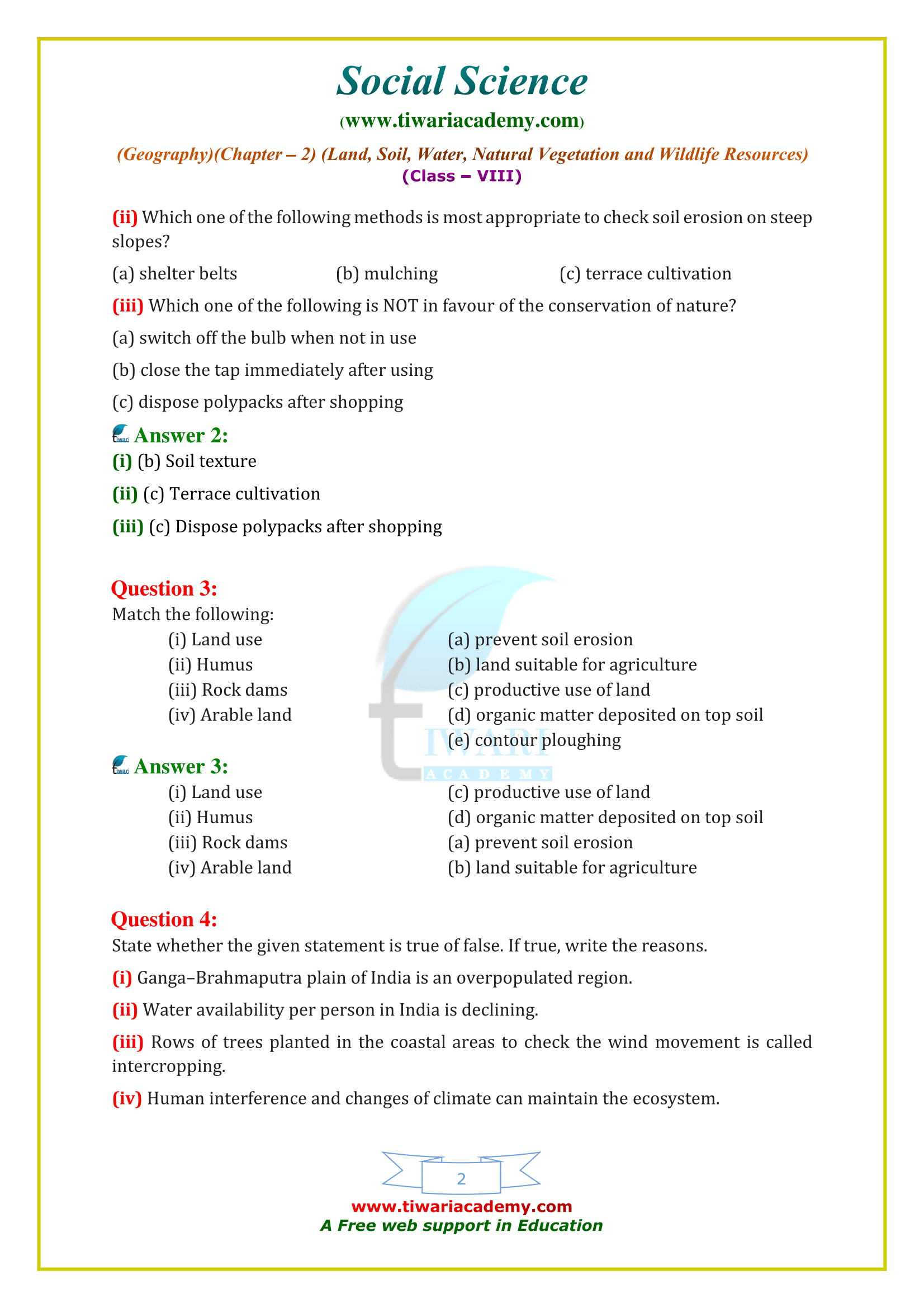 NCERT Solutions for Class 8 Geography Chapter 2 in English Medium