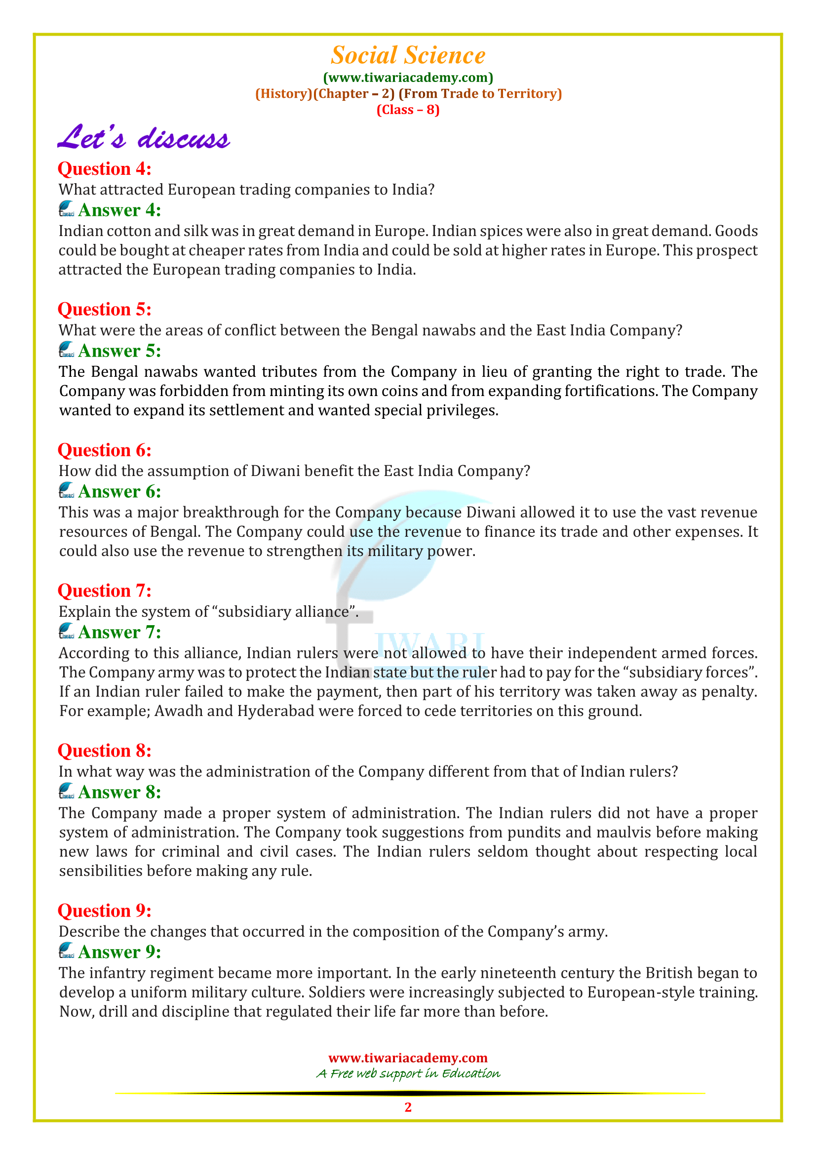 NCERT Solutions for Class 8 History Chapter 2 in Englisg