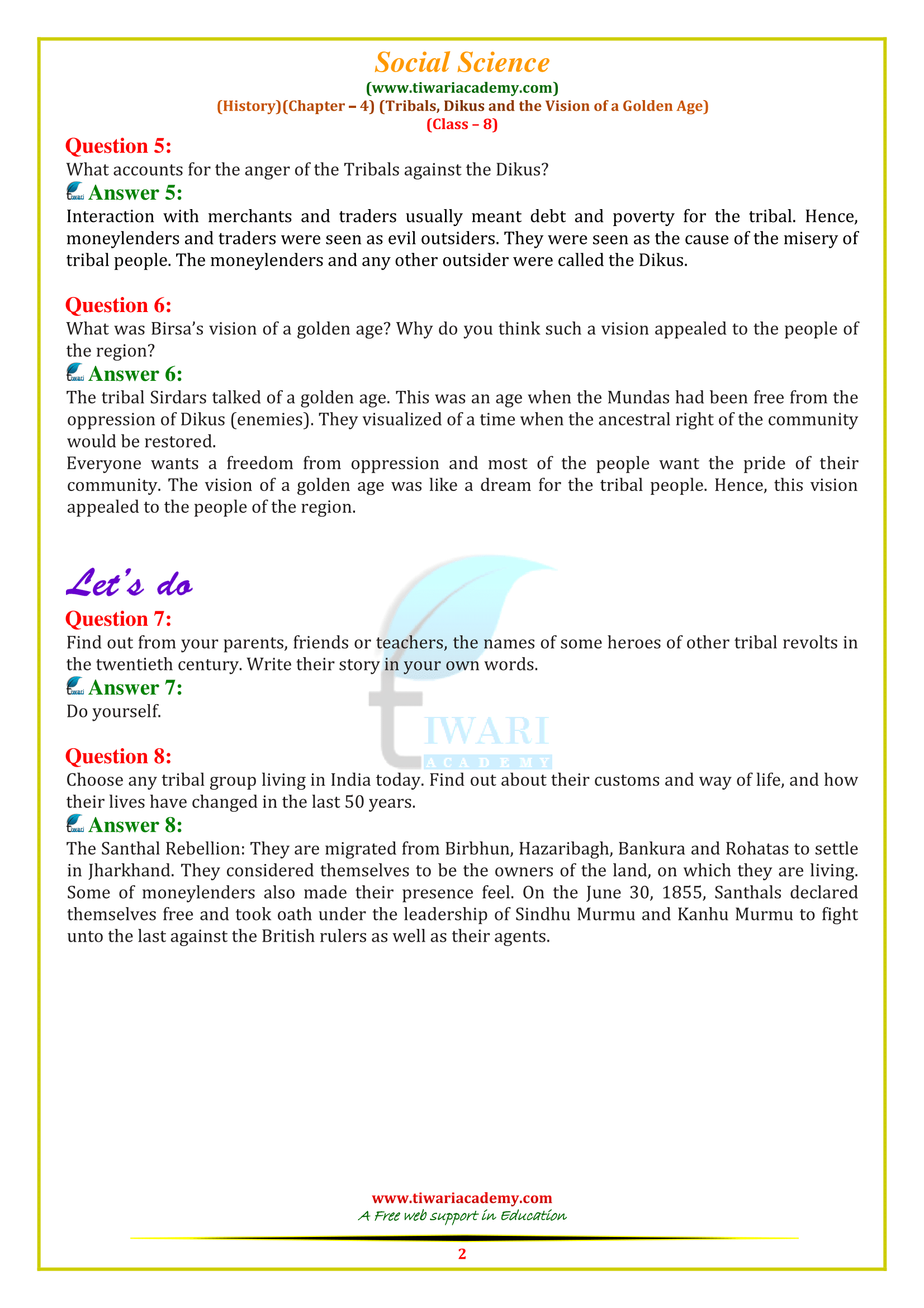 NCERT Solutions for Class 8 History Chapter 4 in English Medium