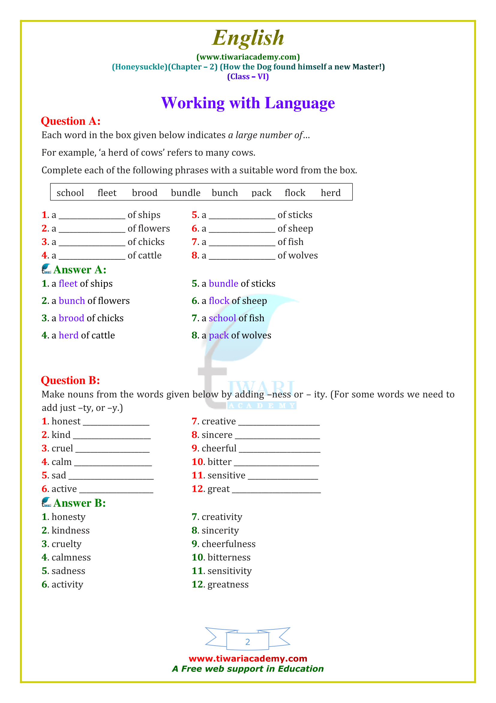 NCERT Solutions for Class 6 English Honeysuckle Chapter 2 in PDF
