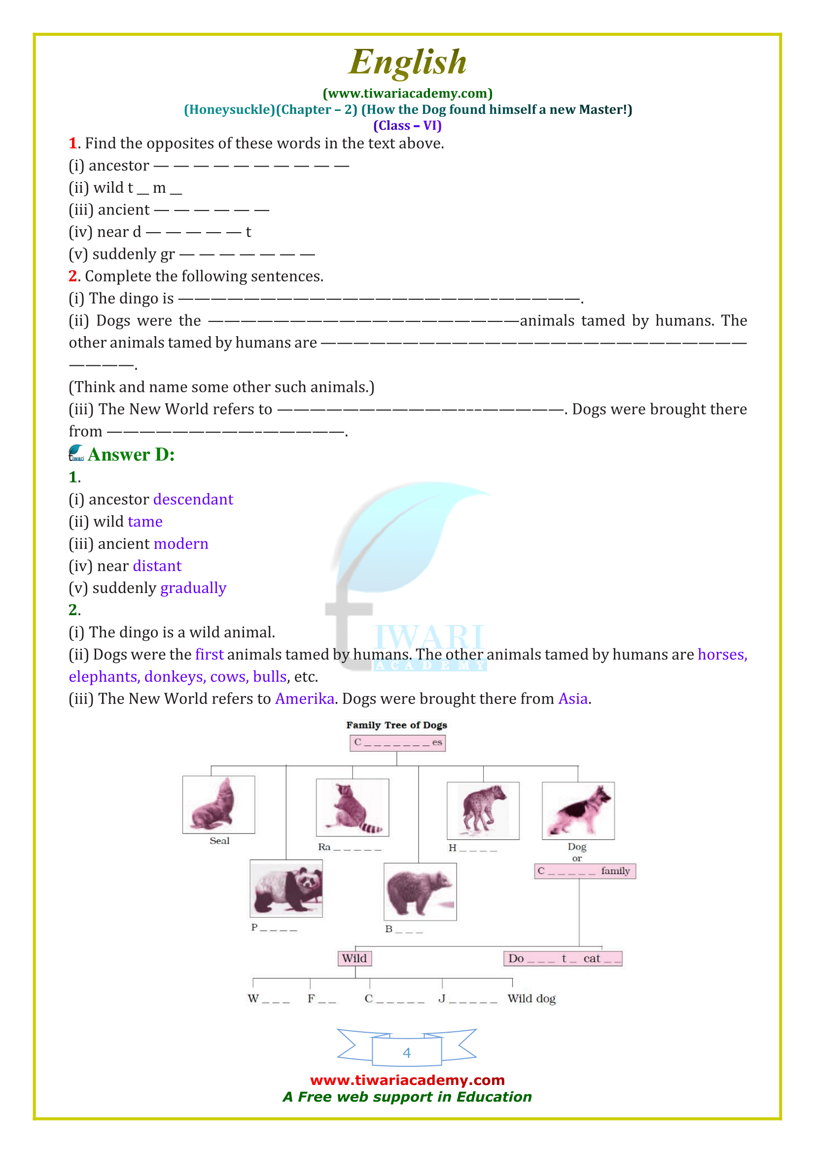 class 6 english chapter 2 answers