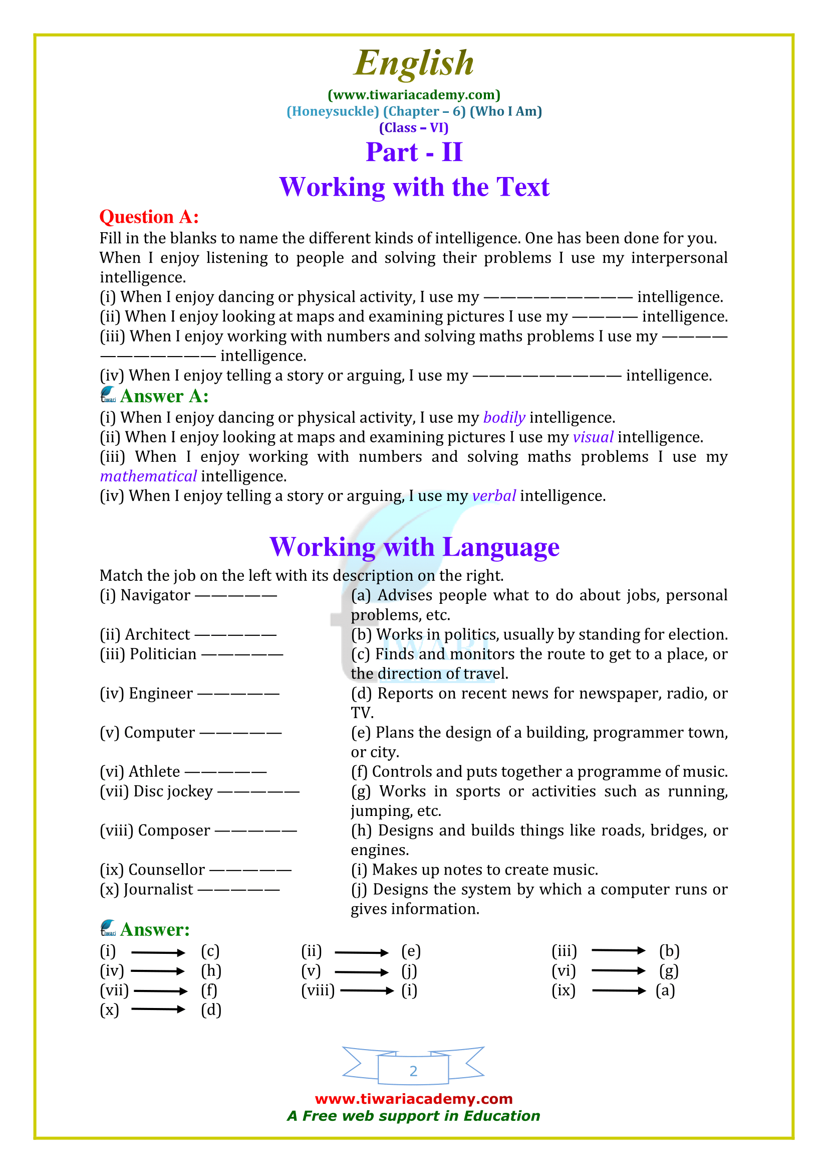 NCERT Solutions for Class 6 English Honeysuckle Chapter 6 in PDF form
