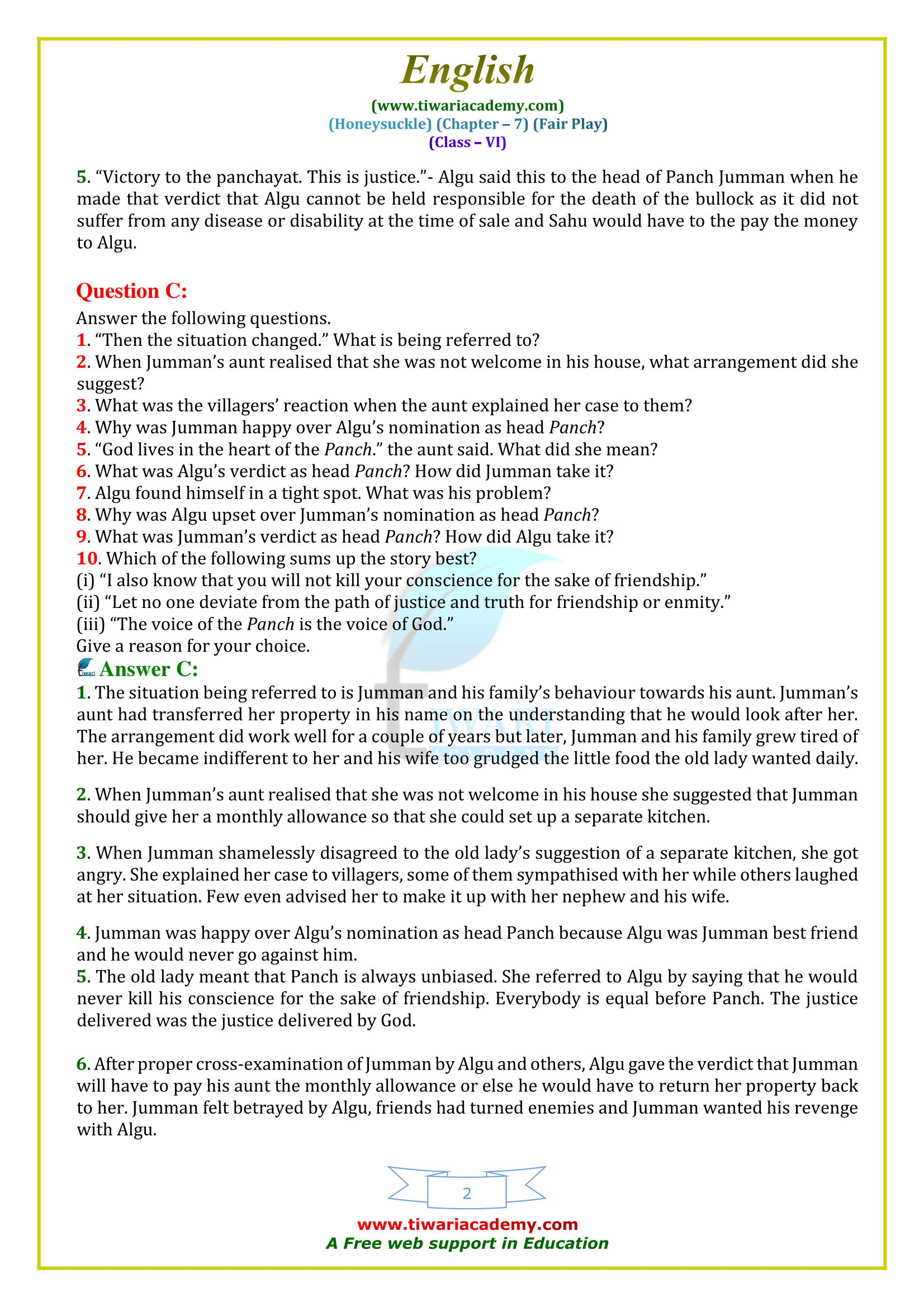 NCERT Solutions for Class 6 English Honeysuckle Chapter 7 in PDF