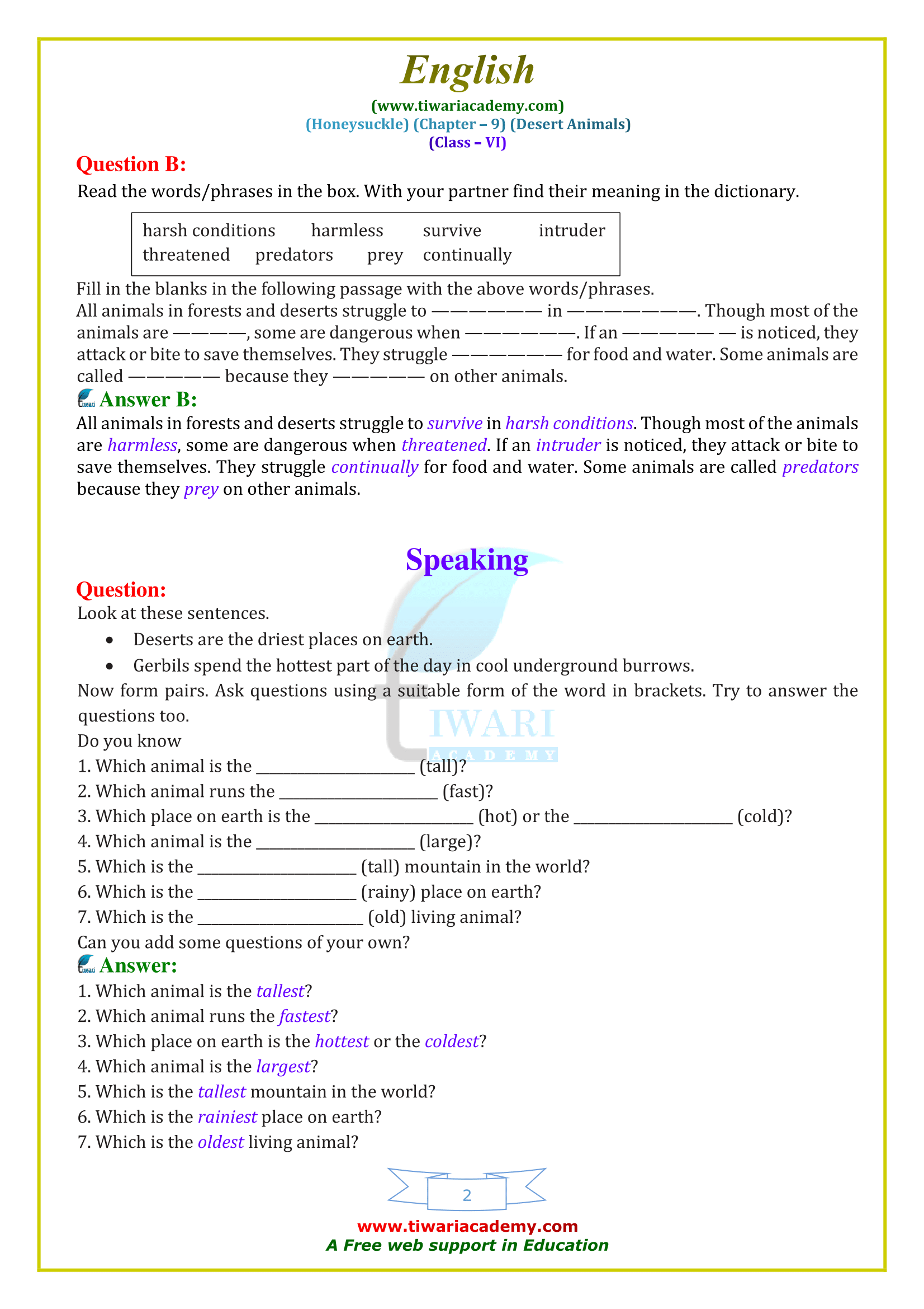 NCERT Solutions for Class 6 English Honeysuckle Chapter 9 in PDF