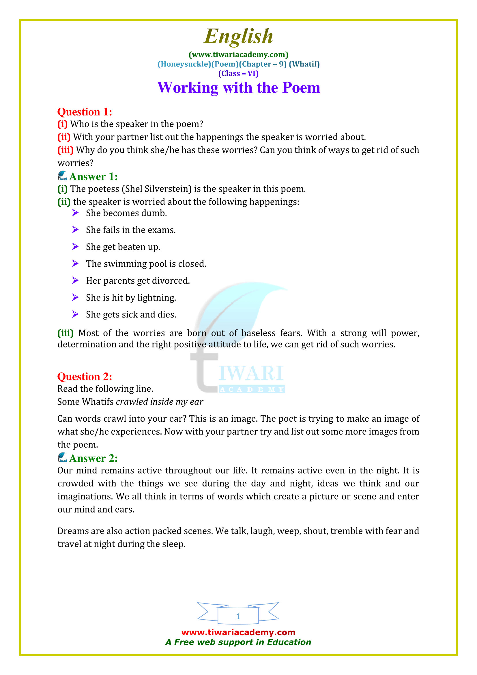 NCERT Solutions for Class 6 English Honeysuckle Chapter 9 NCERT Solutions for Class 6 English Honeysuckle Chapter 9