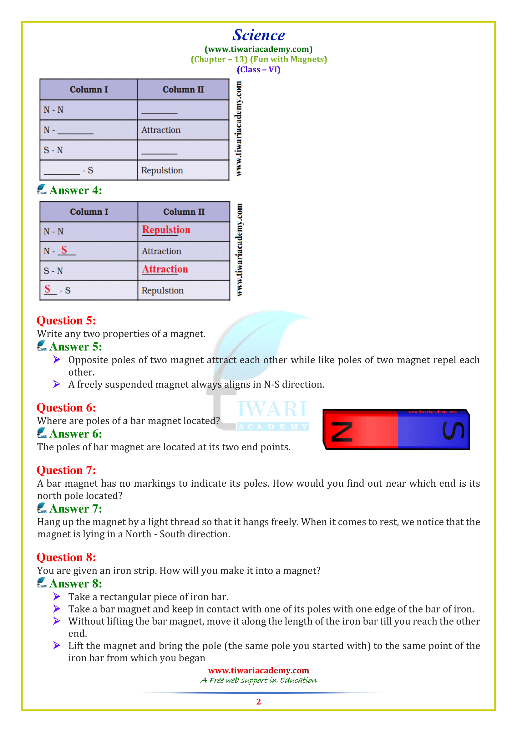 NCERT Solutions for Class 6 Science Chapter 13 Fun with Magnets in PDF Download