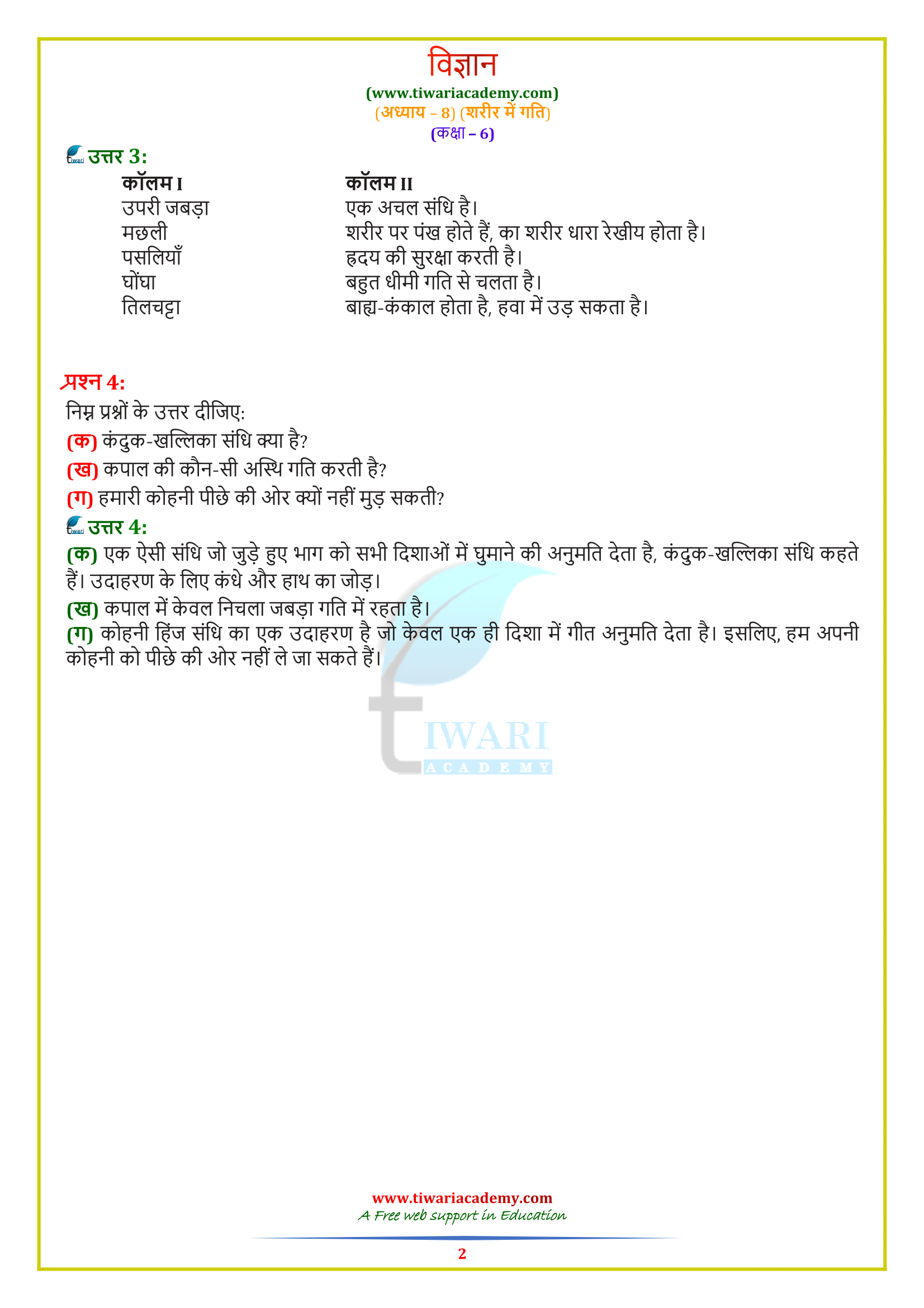 6 Science chaptger 8 answers
