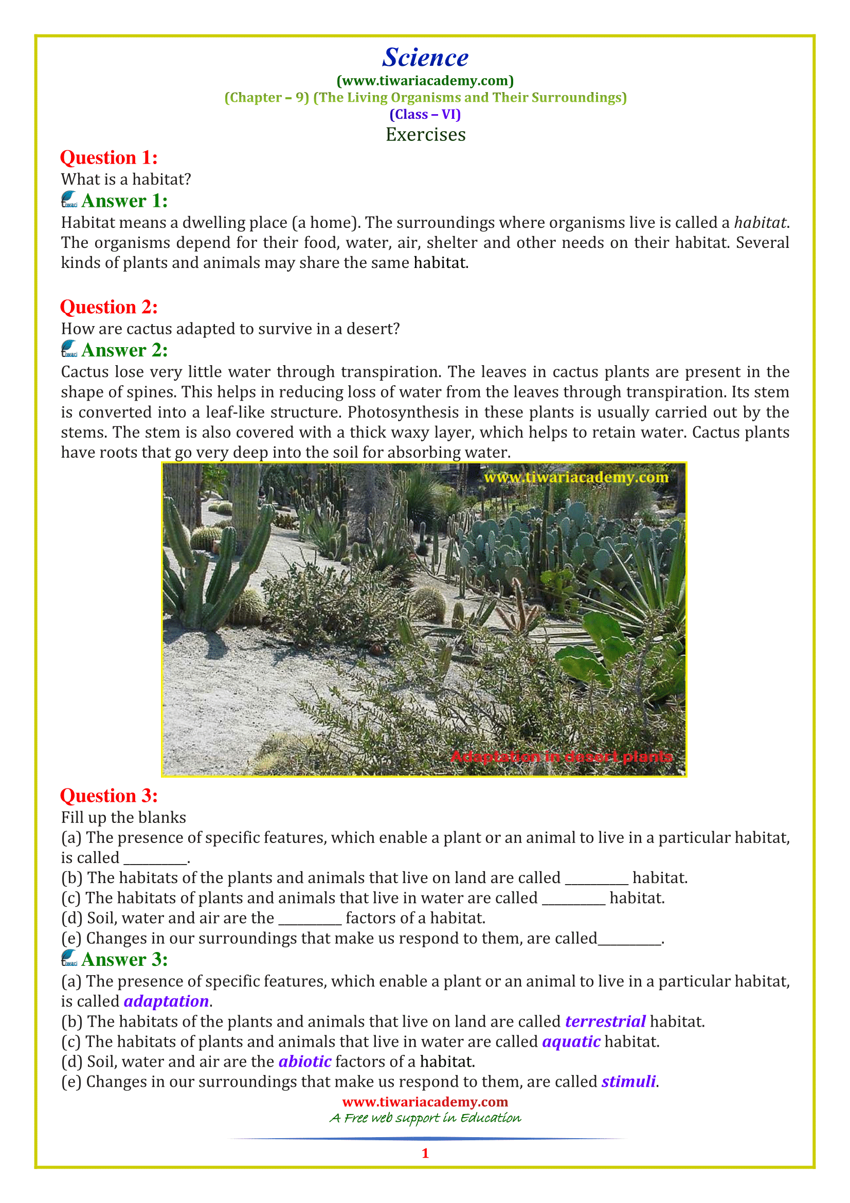 NCERT Solutions for Class 6 Science Chapter 9 The Living Organisms NCERT Solutions for Class 6 Science Chapter 9 The Living Organisms