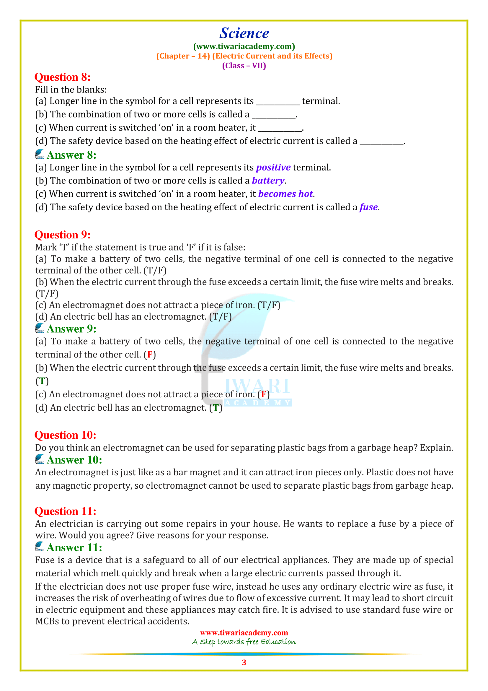 CBSE NCERT Solutions for Class 7 Science Chapter 14 in english medium