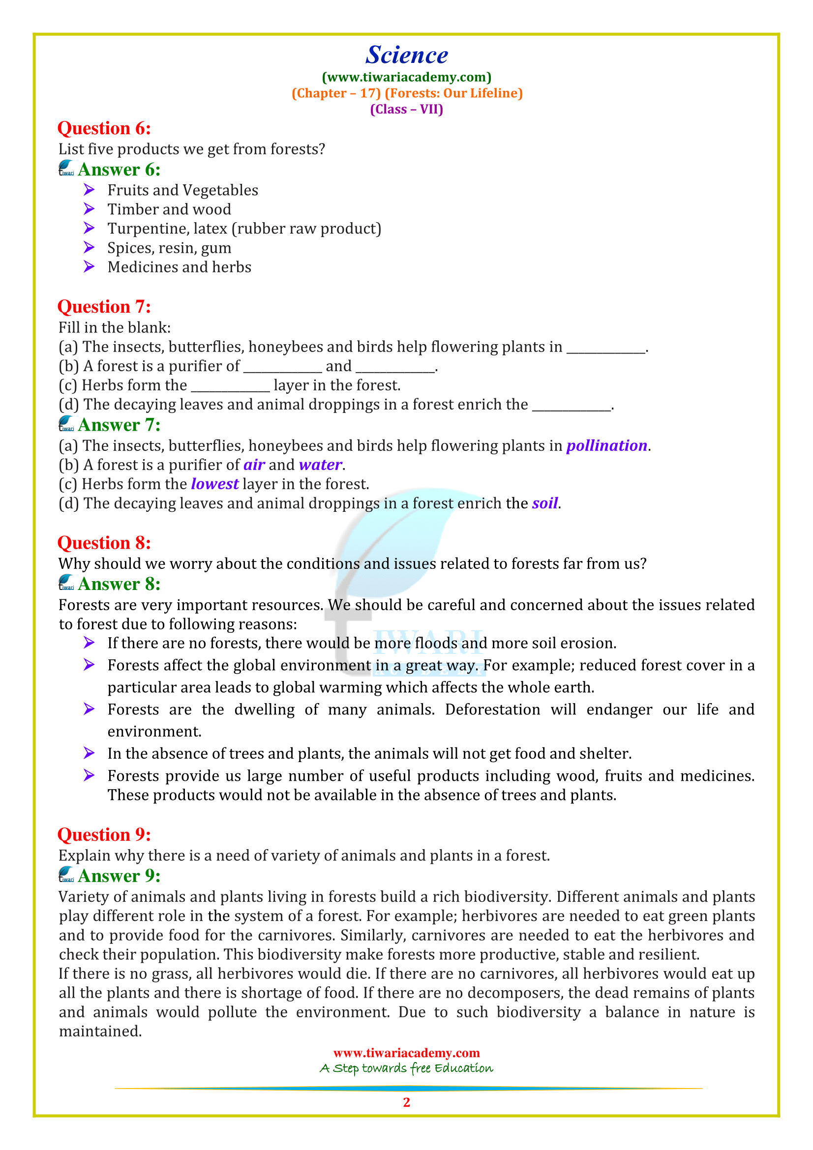CBSE NCERT Solutions for Class 7 Science Chapter 17 in pdf