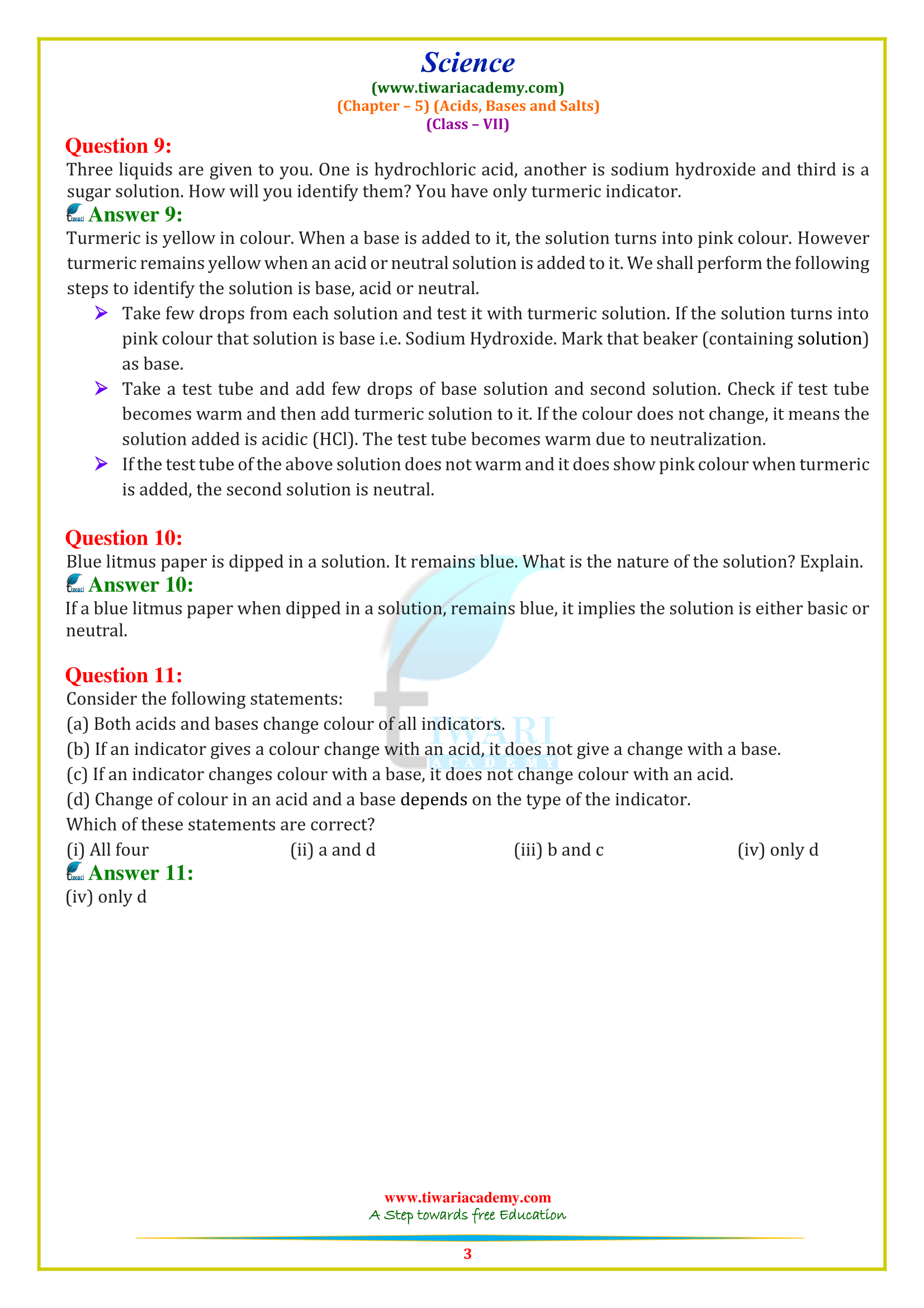 Class 7 Science chapter 5 sols