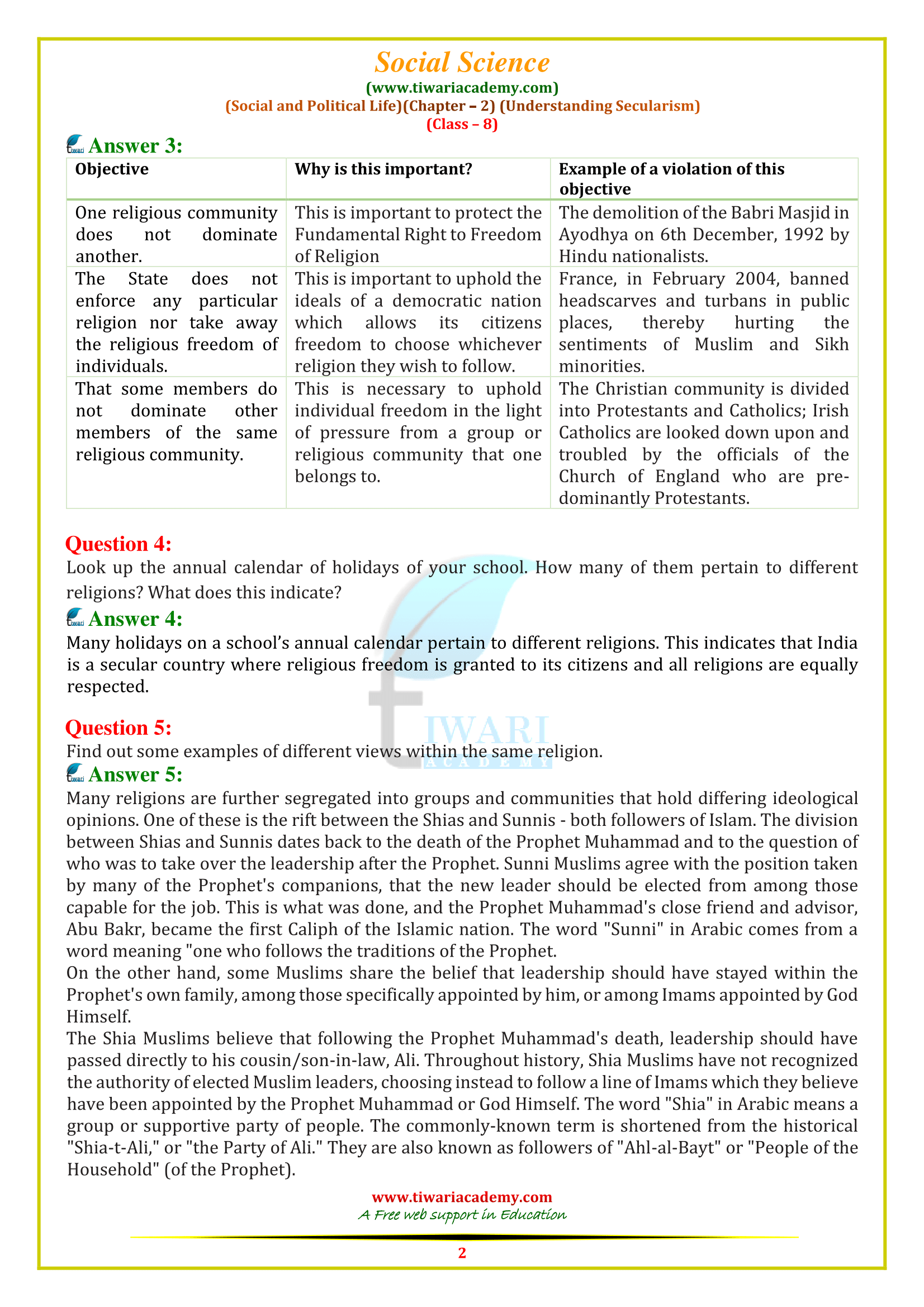 NCERT Solutions for Class 8 Social Science Civics Chapter 2 in English medium