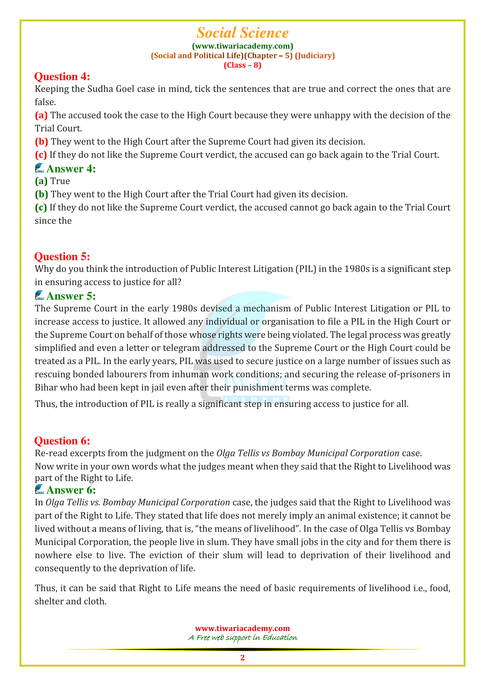 NCERT Solutions for Class 8 Social Science Civics Chapter 5 in English Medium