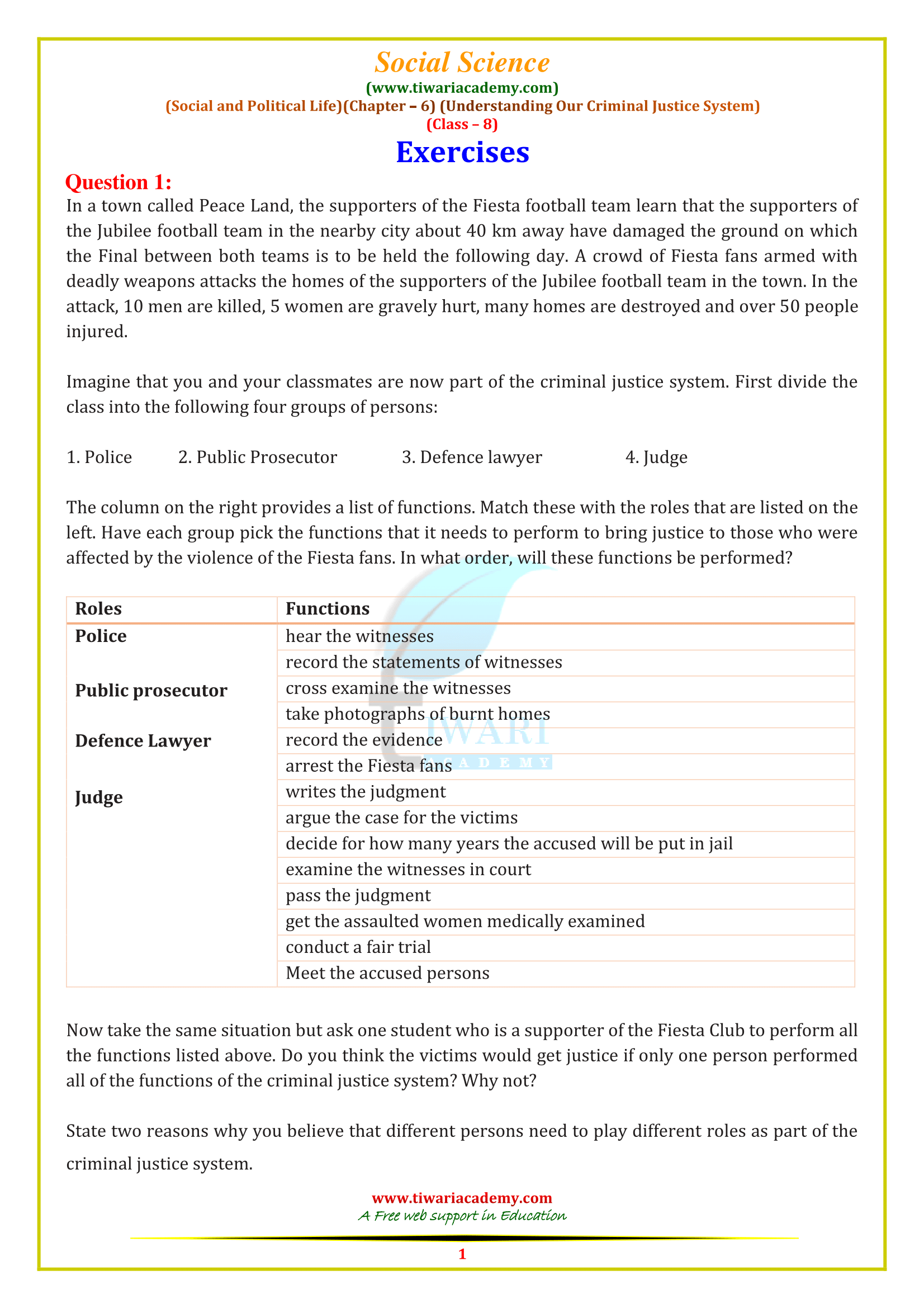 NCERT Solutions for Class 8 Social Science Civics Chapter 6 Understanding Our Criminal Justice System