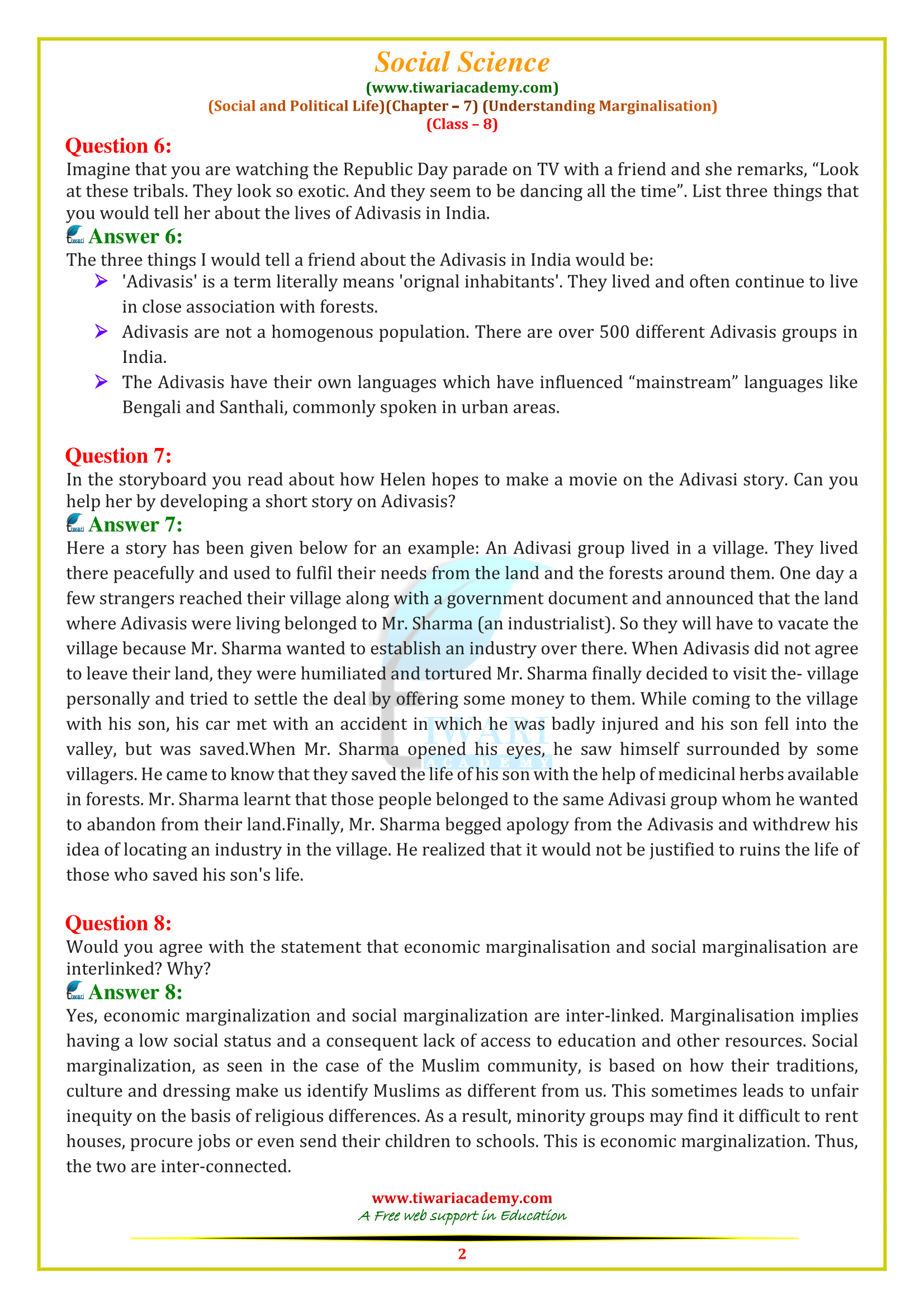 NCERT Solutions for Class 8 Social Science Civics Chapter 7 in English Medium
