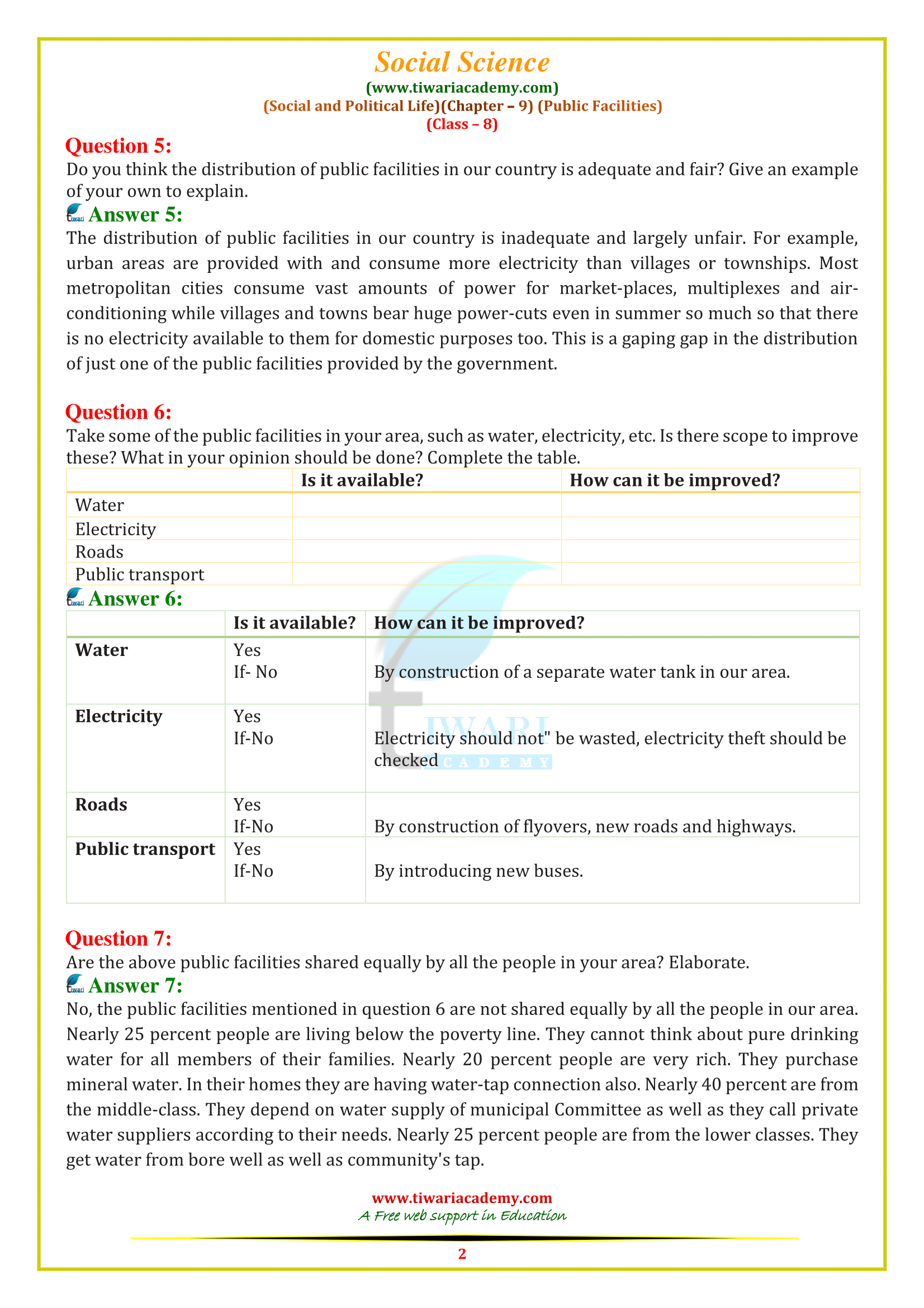 NCERT Solutions for Class 8 Social Science Civics Chapter 9 in English Medium