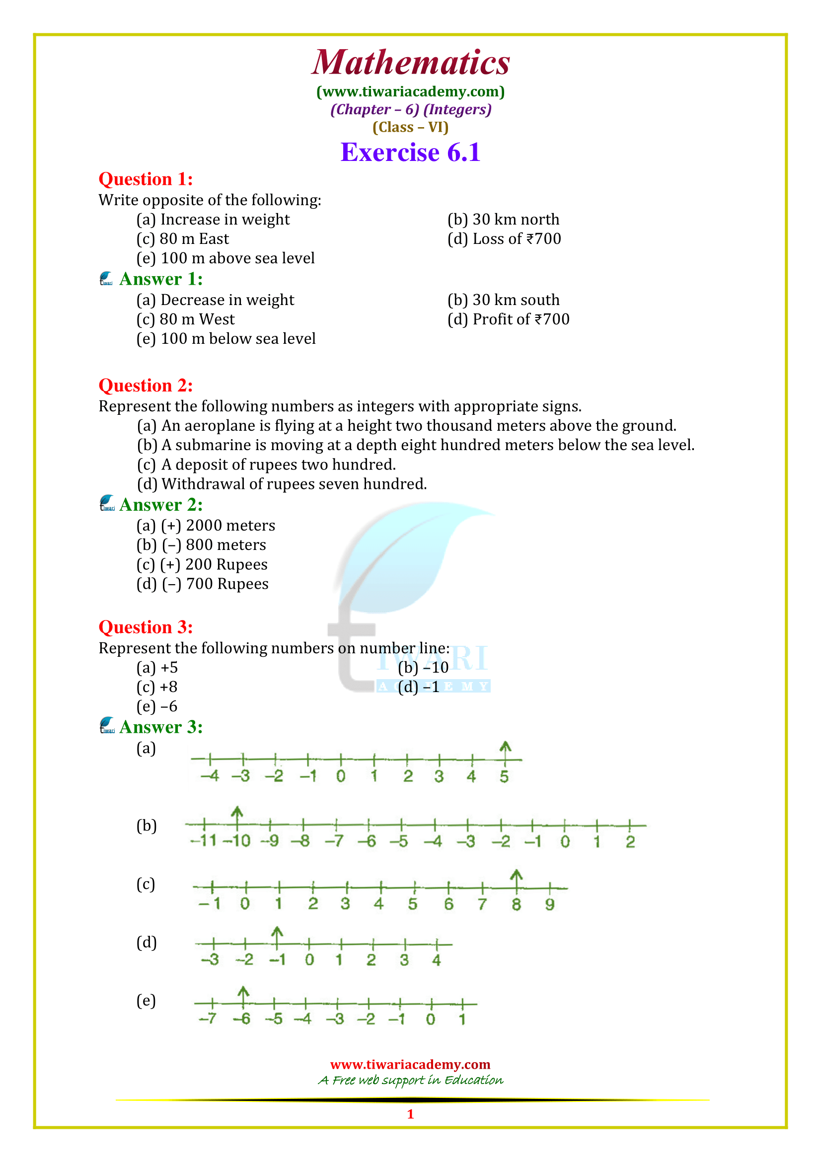 Class 6 Maths Chapter 6 Exercise 6.1 in English Medium