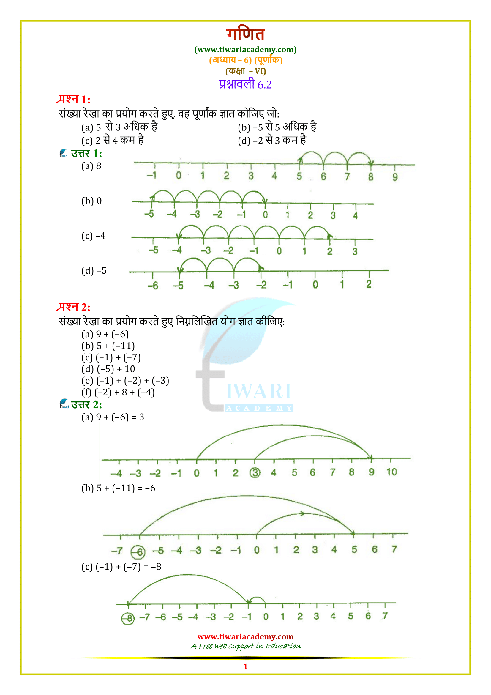 Class 6 Maths Chapter 6 Exercise 6.2 in Hindi Medium