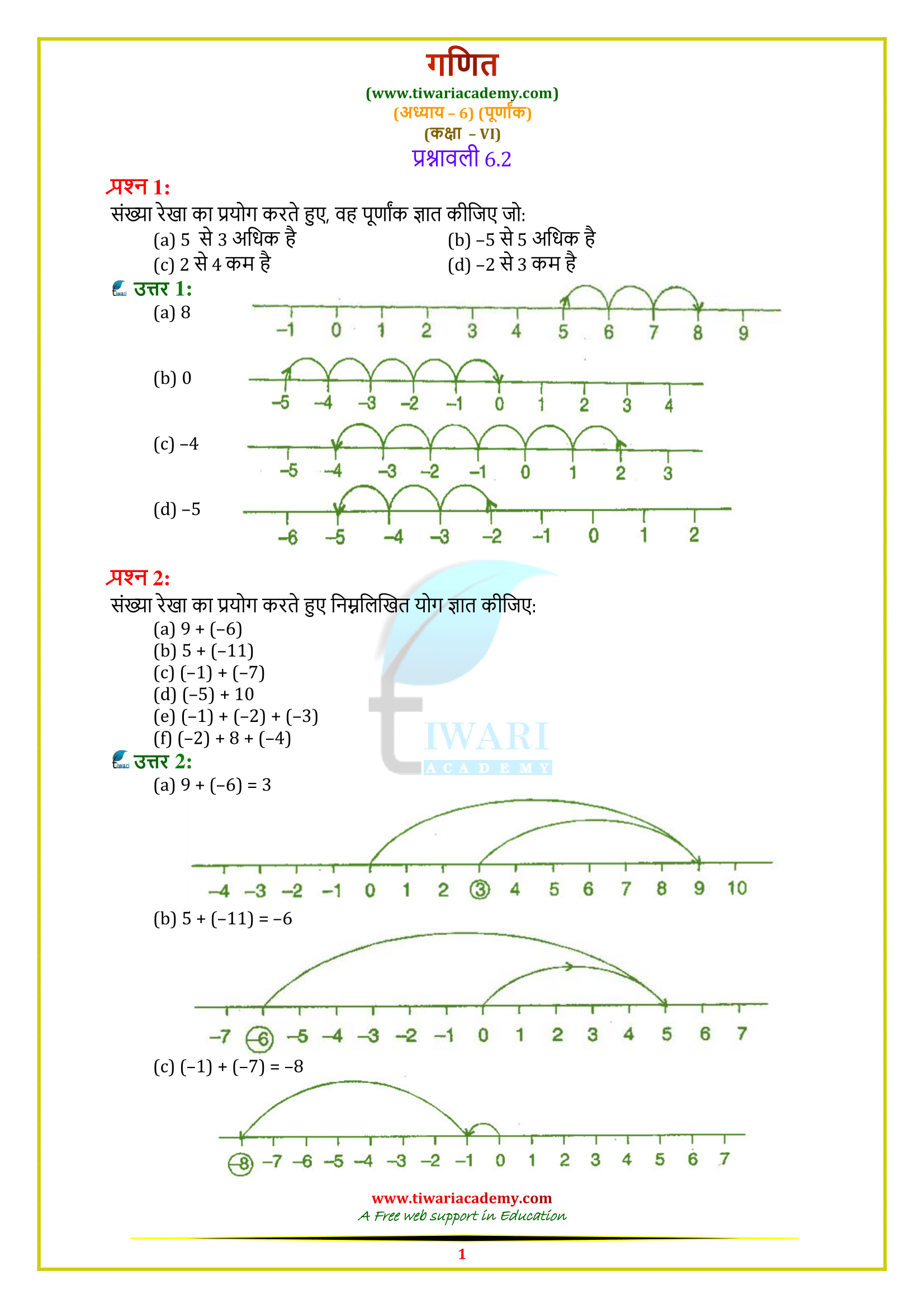 class 6 maths chapter 3 exercise 3.6 solutions in hindi
