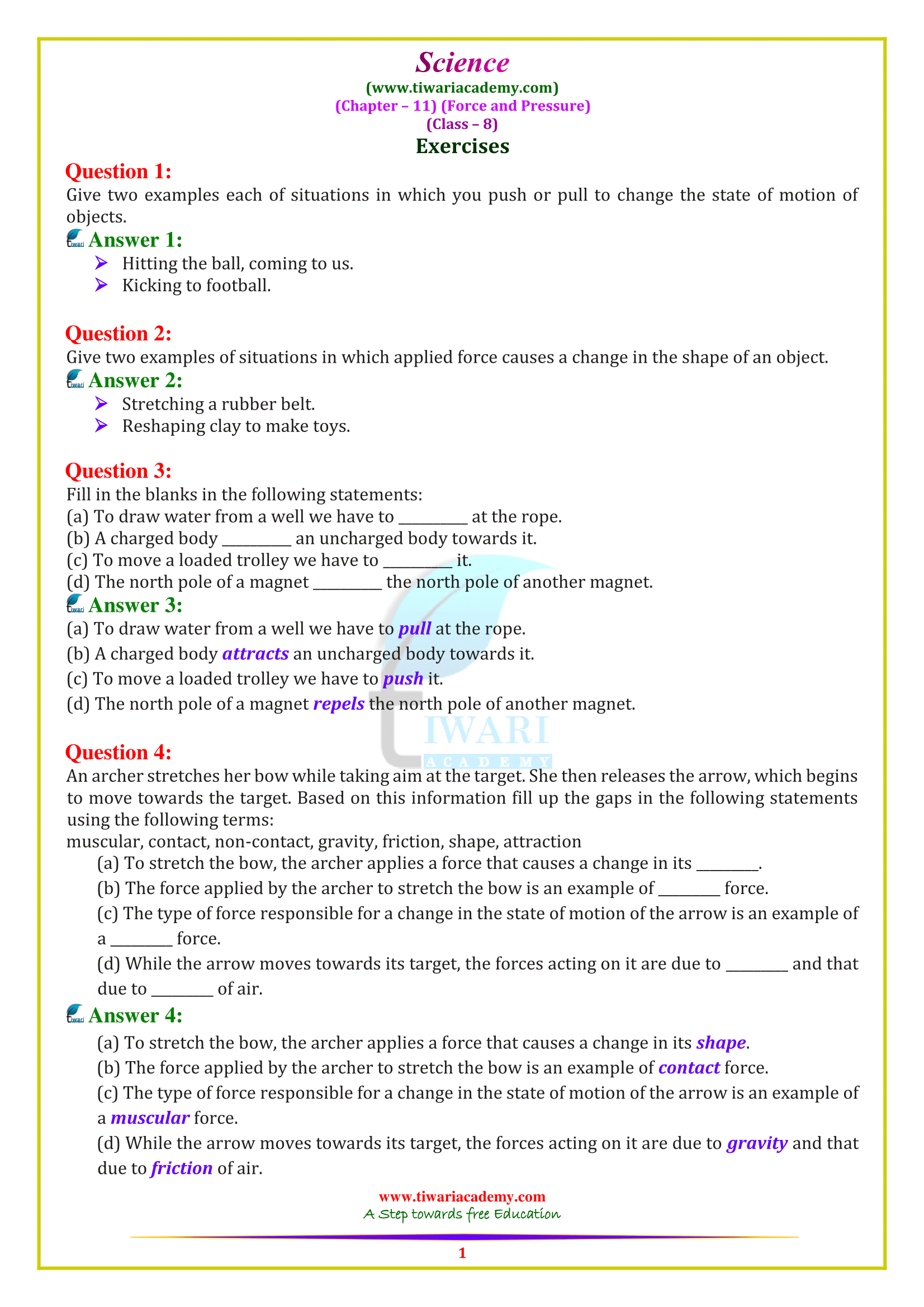 class 8 science assignment chapter wise