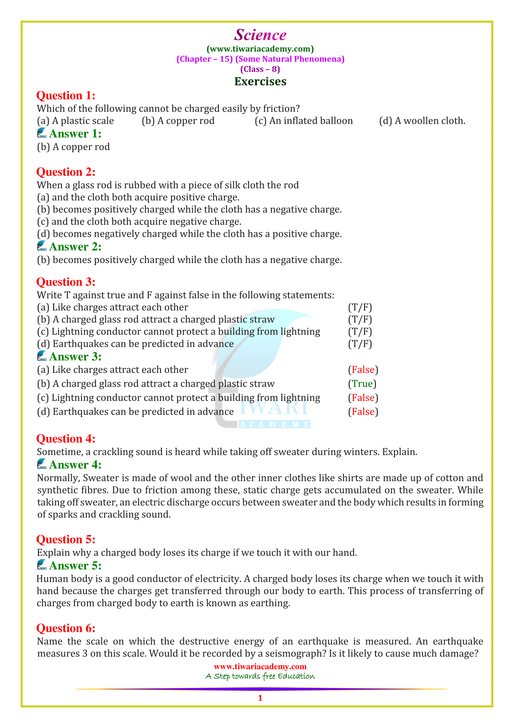 NCERT Solutions for Class 8 Science Chapter 15 Some natural phenomena