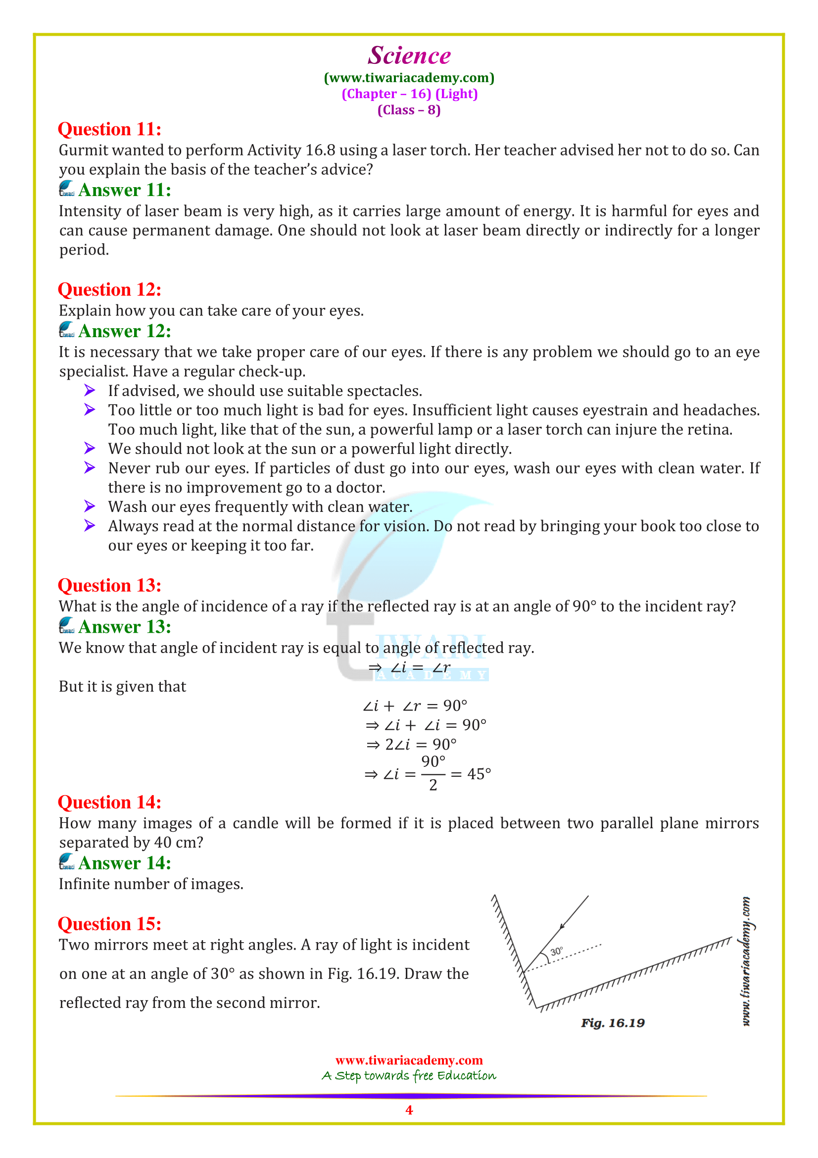 NCERT Solutions for Class 8 Science Chapter 16 Light in PDF 202223.