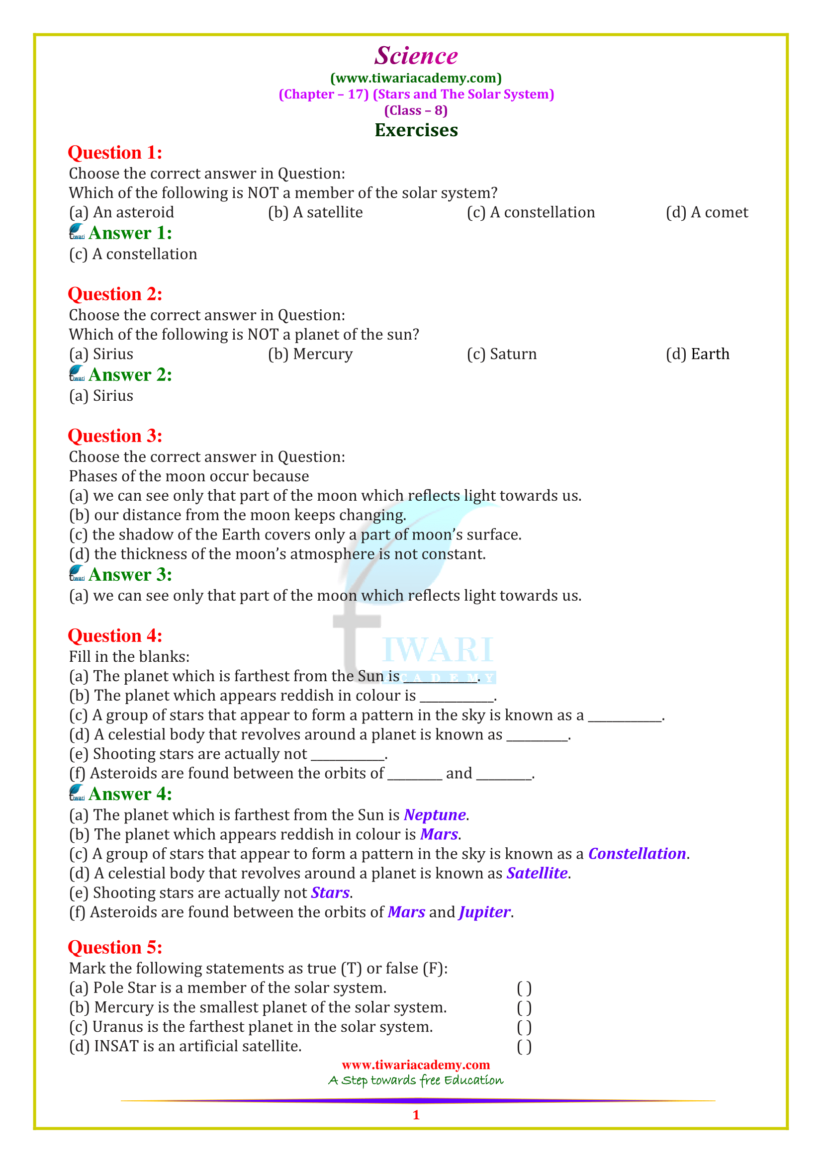 NCERT Solutions for Class 8 Science Chapter 17 in PDF