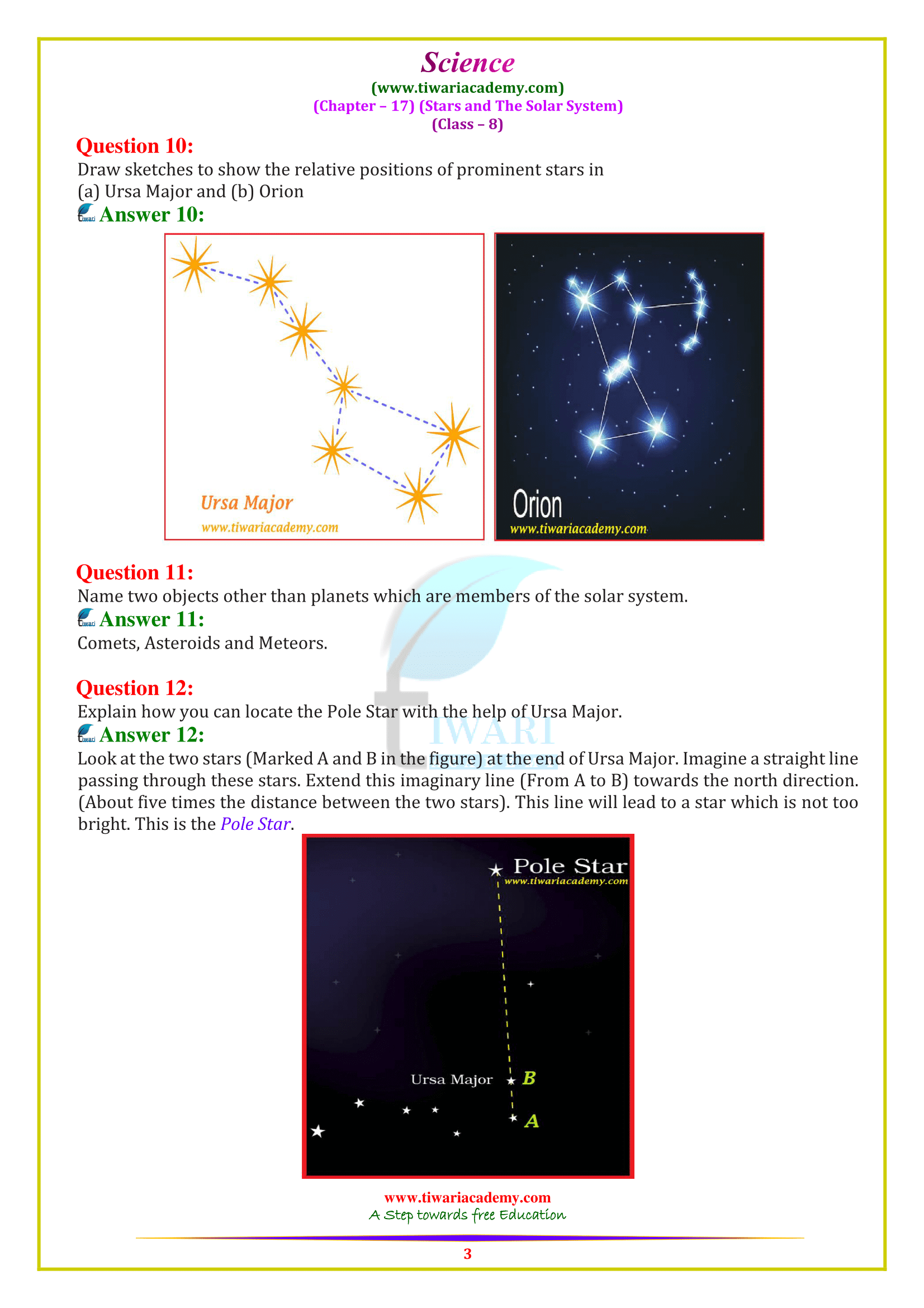 NCERT Solutions for Class 8 Science Chapter 17 star and the solar system