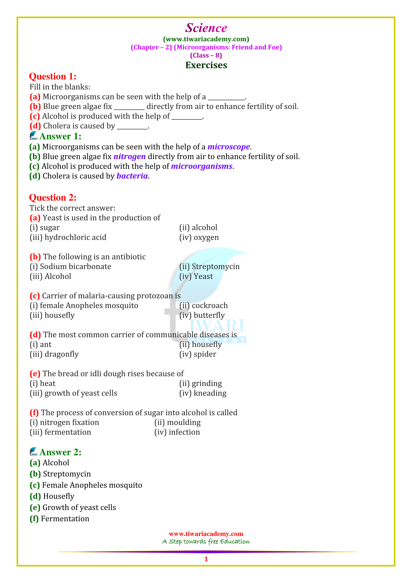 assignment for class 8 science chapter 2