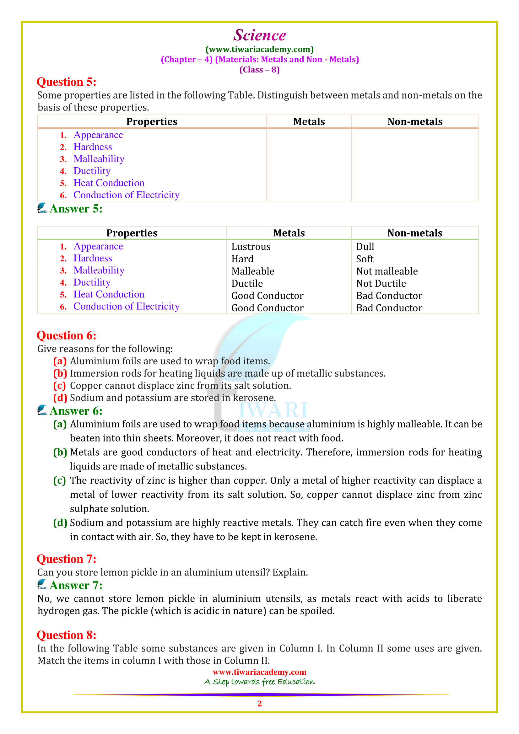 NCERT Solutions for Class 8 Science Chapter 4 in PDF form free