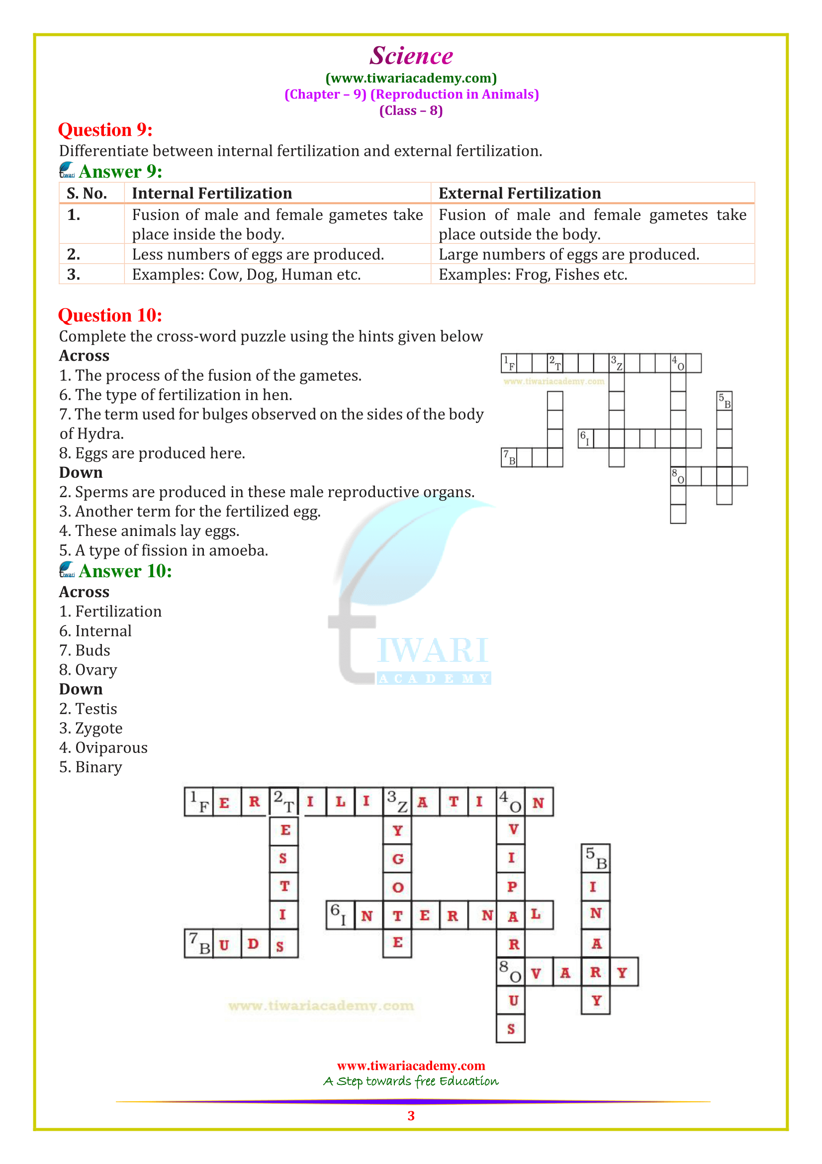 NCERT Solutions for Class 8 Science Chapter 9 Reproduction in Animals NCERT Solutions for Class 8 Science Chapter 9 Reproduction in Animals