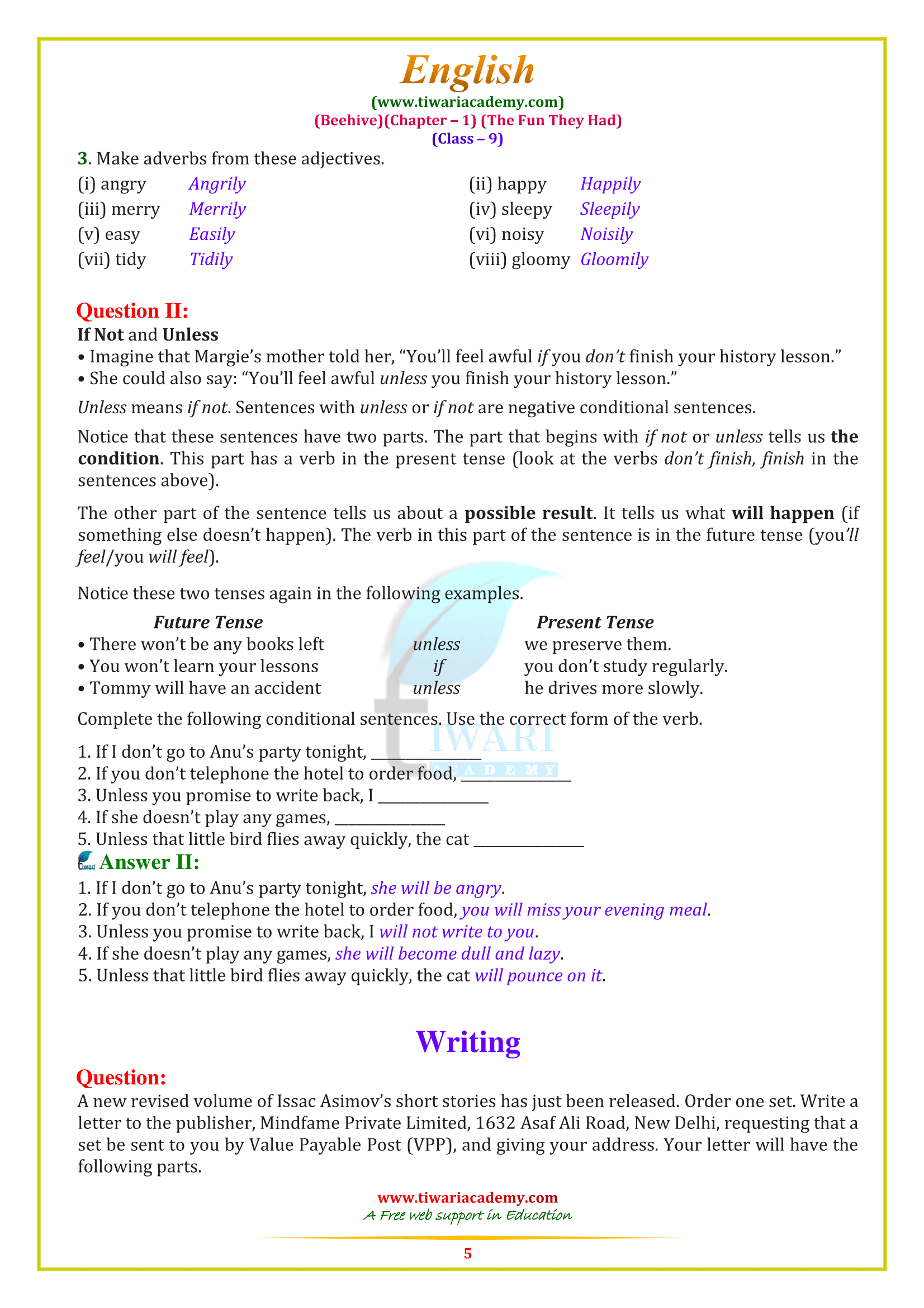 All questions answers chapter 1 Class 9 English